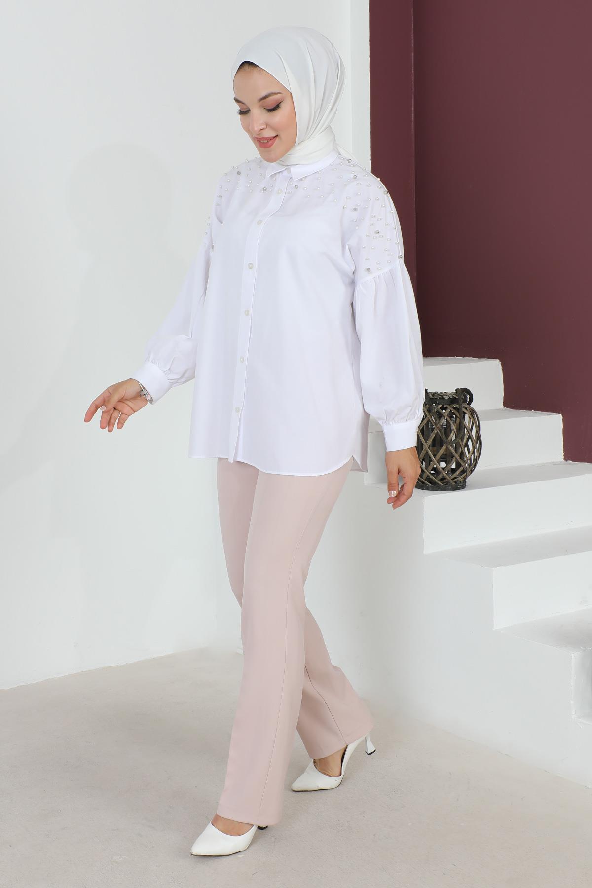 Çizgi Detaylı Pantolon Bej 6078
