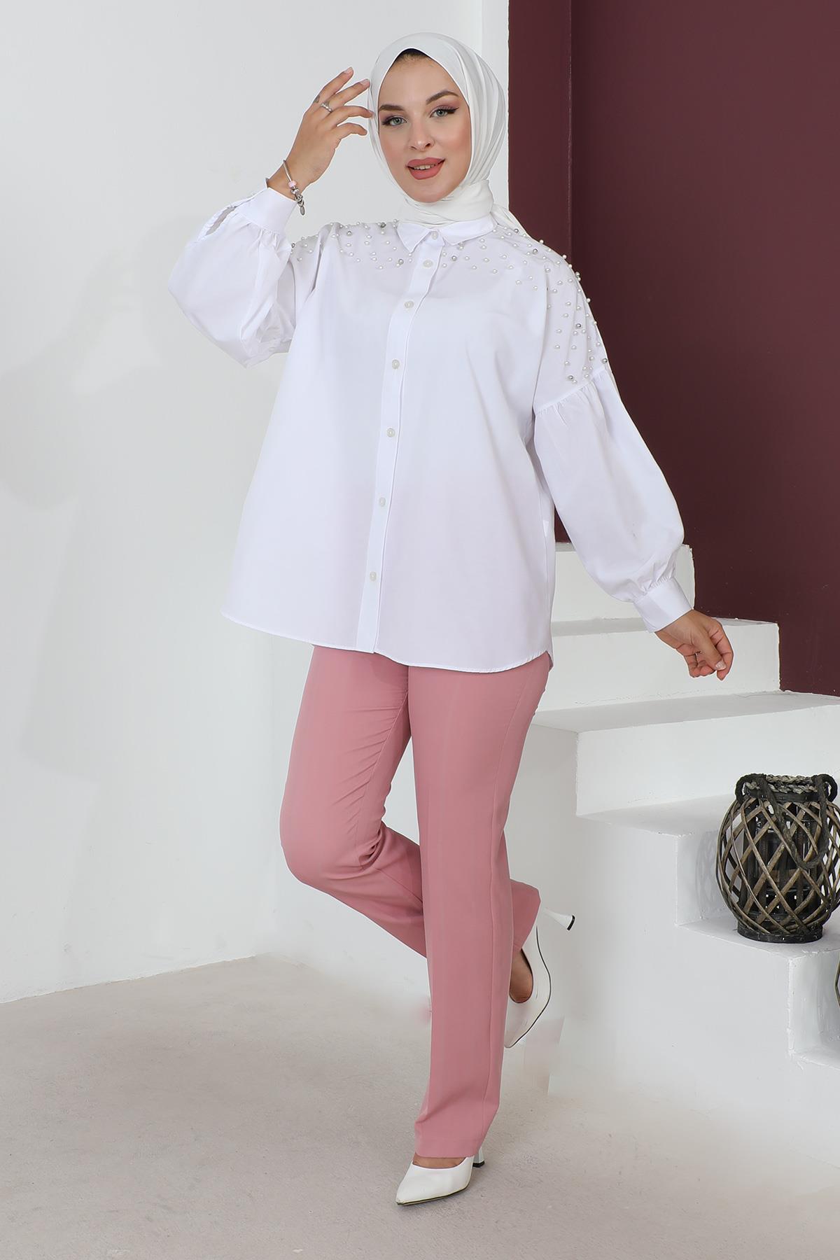 Çizgi Detaylı Pantolon Gül Kurusu 6078