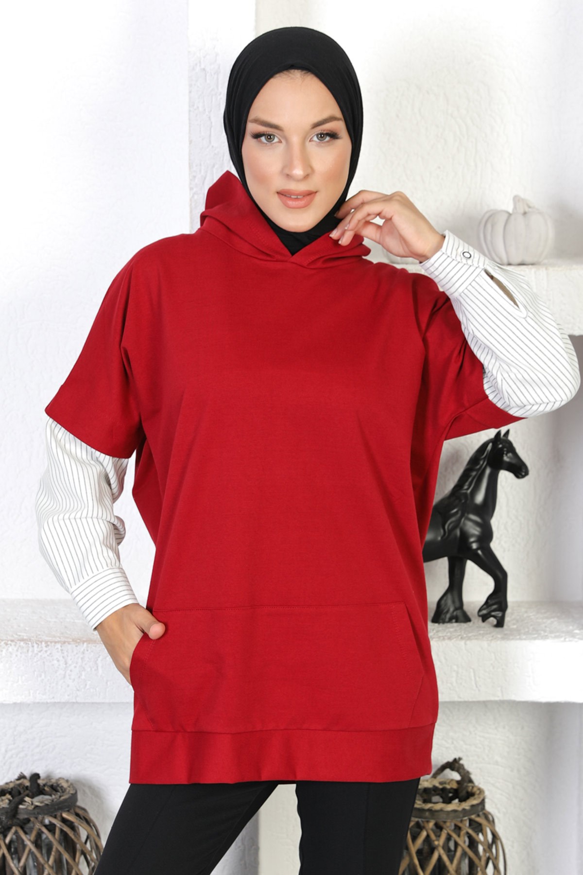 Çizgi Detaylı Sweatshirt Bordo 6047