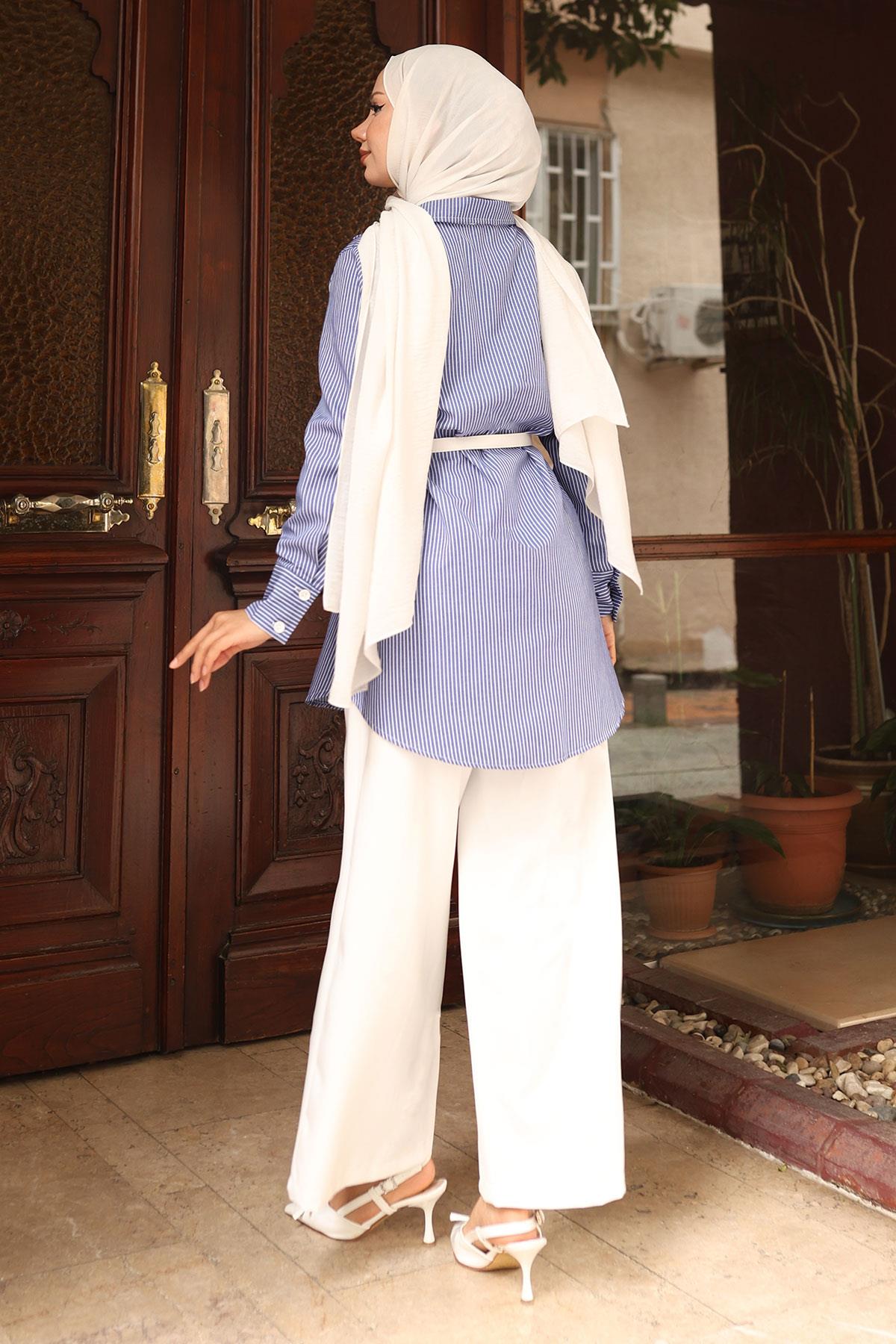 Çizgili Cep Detaylı Takım Mavi Mavi MSW19242-3