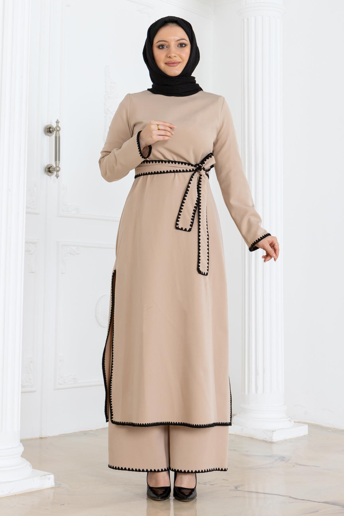 Çoban Dikişli Kemerli Takım Bej Bej MSW19365-5