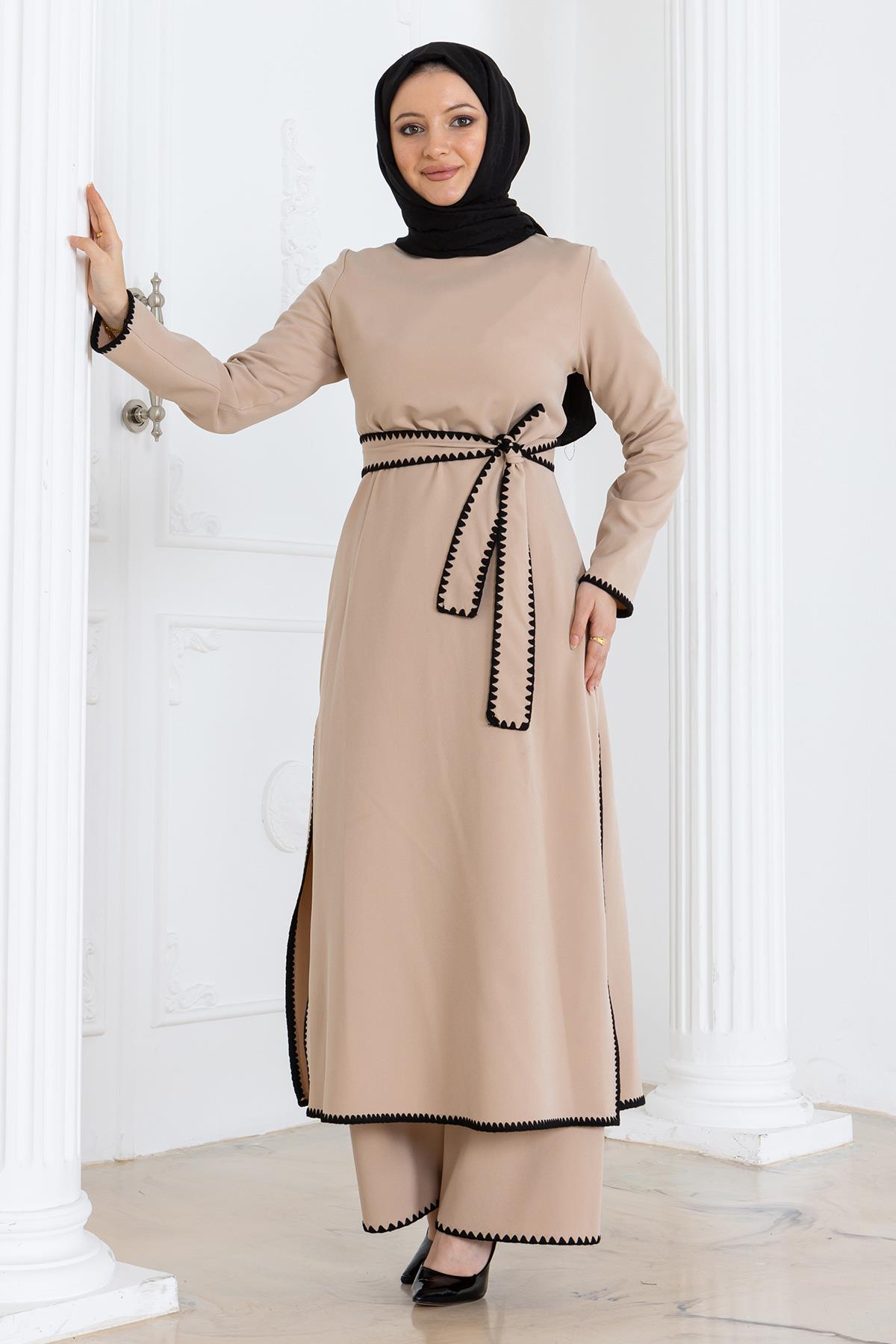 Çoban Dikişli Kemerli Takım Bej Bej MSW19365-5