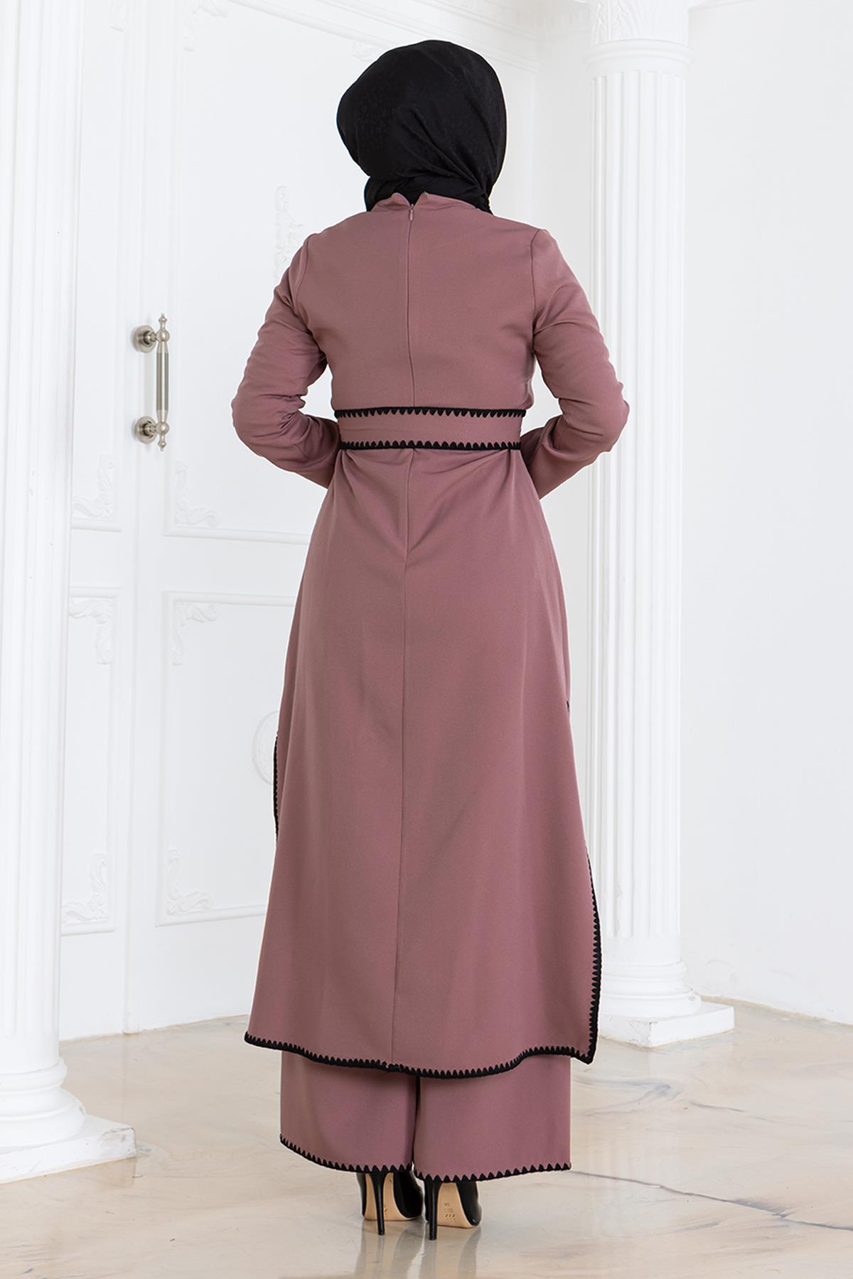 Çoban Dikişli Kemerli Takım Gül Kurusu Gül Kurusu MSW19365-3