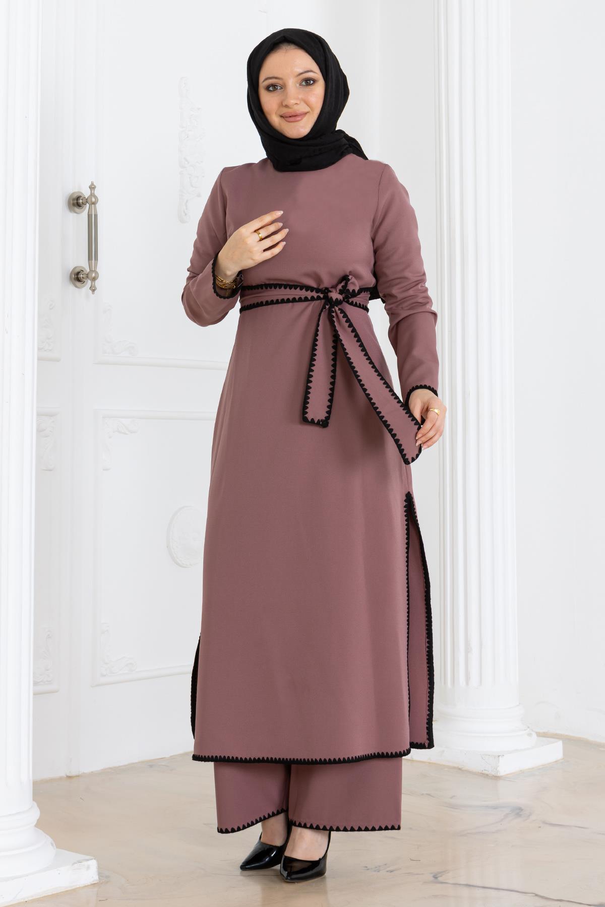 Çoban Dikişli Kemerli Takım Gül Kurusu Gül Kurusu MSW19365-3