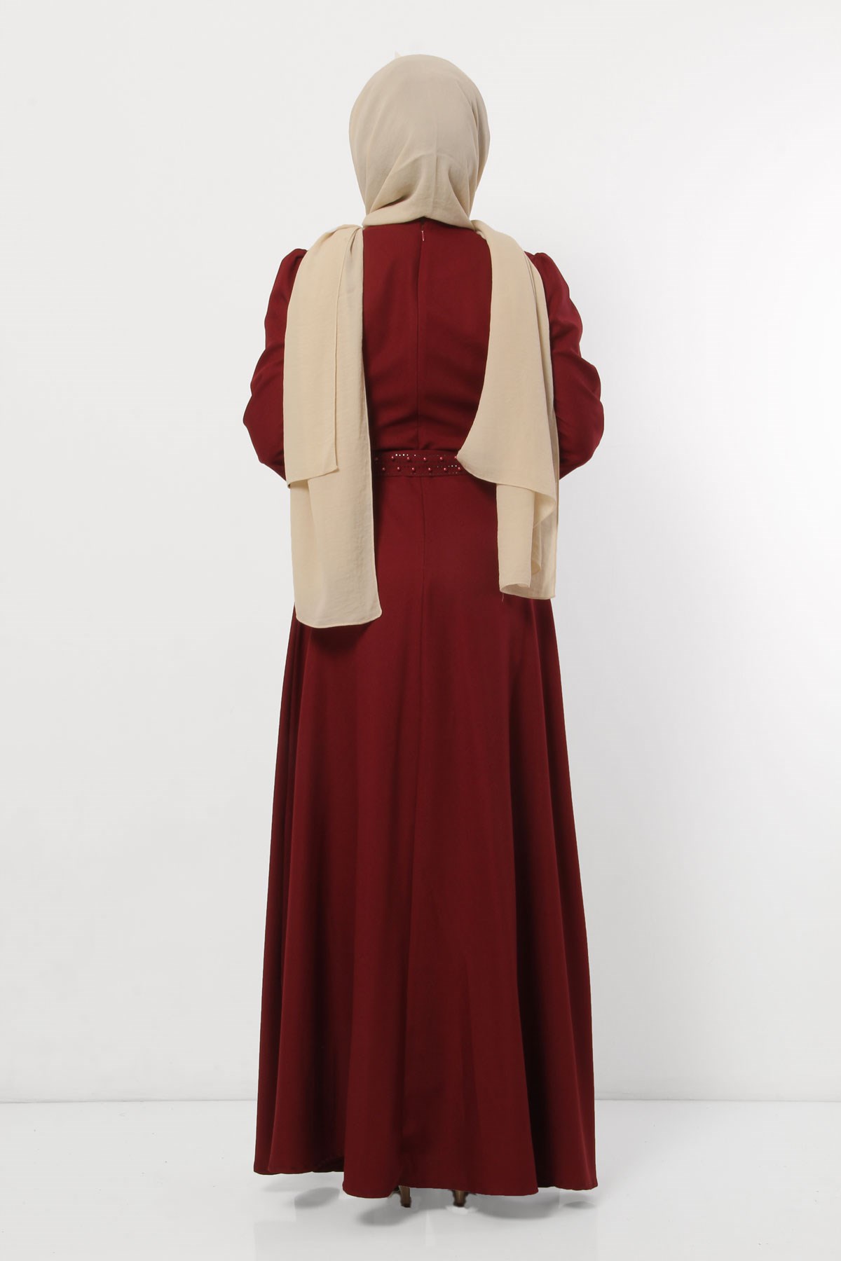 Damla Deseni İncili Tesettür Tunik Bordo Bordo 8377-1