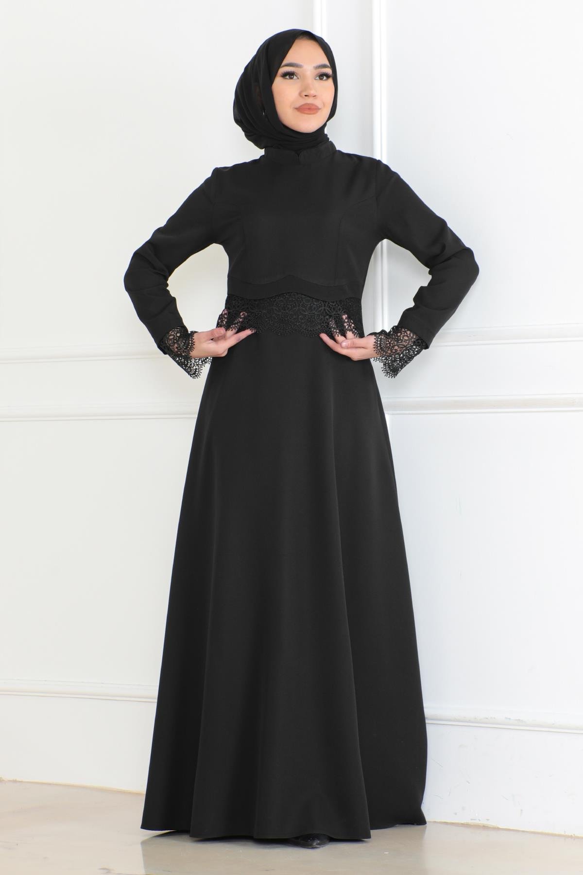 Dantel Detaylı Elbise Siyah 6117