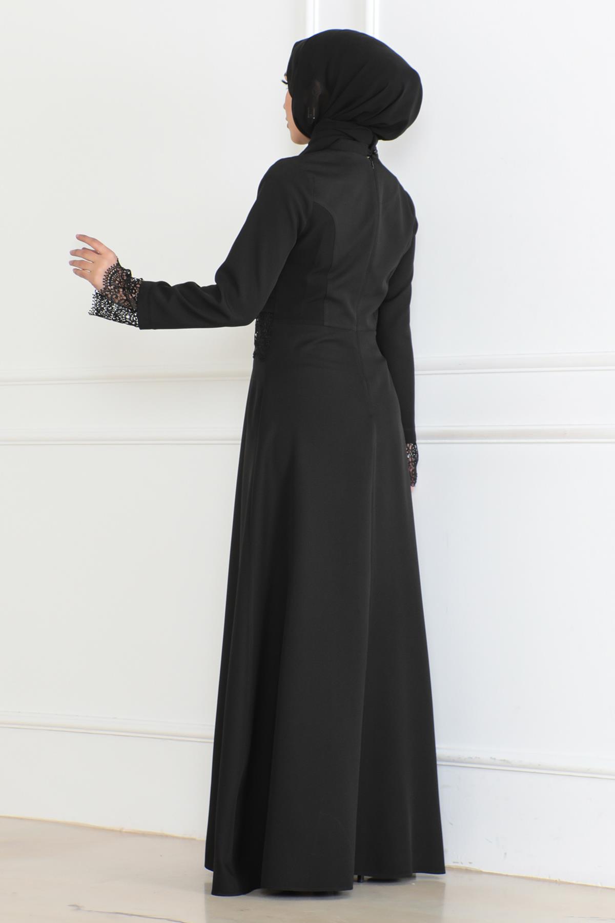 Dantel Detaylı Elbise Siyah 6117