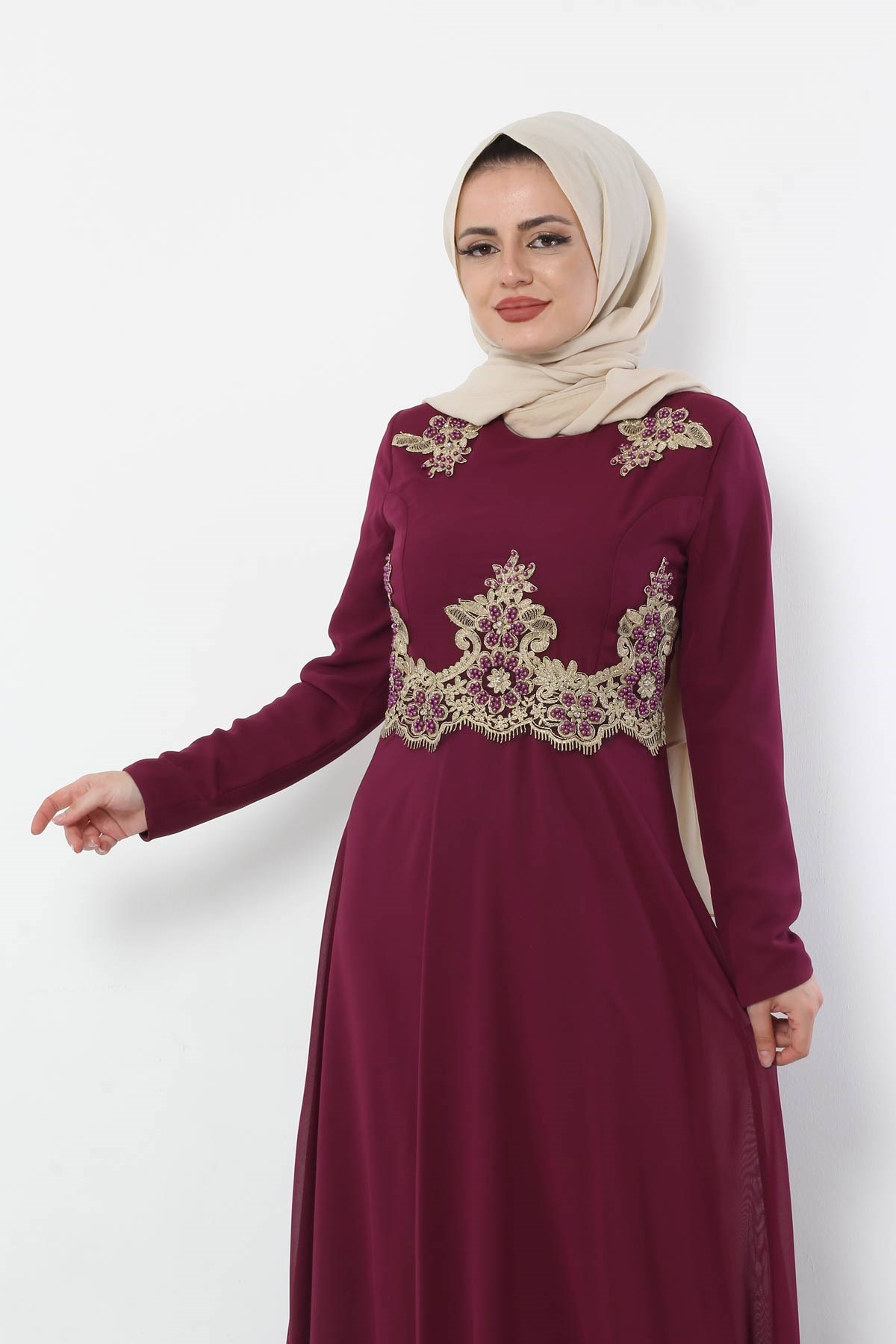 Danteli İncili Tesettür Abiye Mürdüm Mürdüm 8568-4
