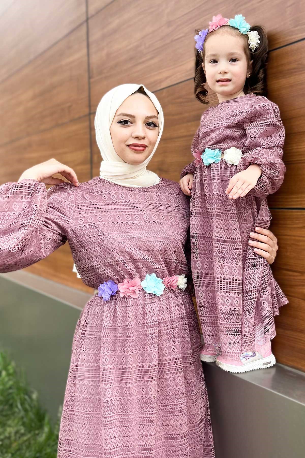 Dantelli Çocuk Elbise Gül Kurusu 16900