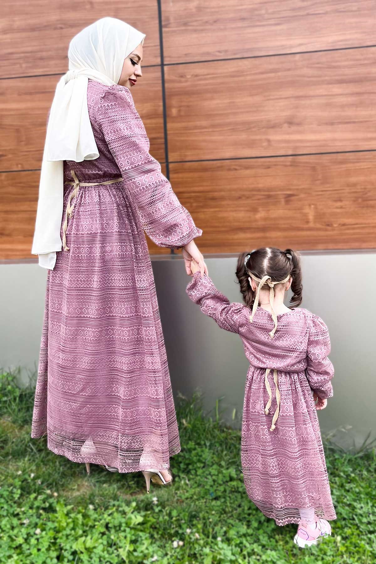 Dantelli Çocuk Elbise Gül Kurusu 16900