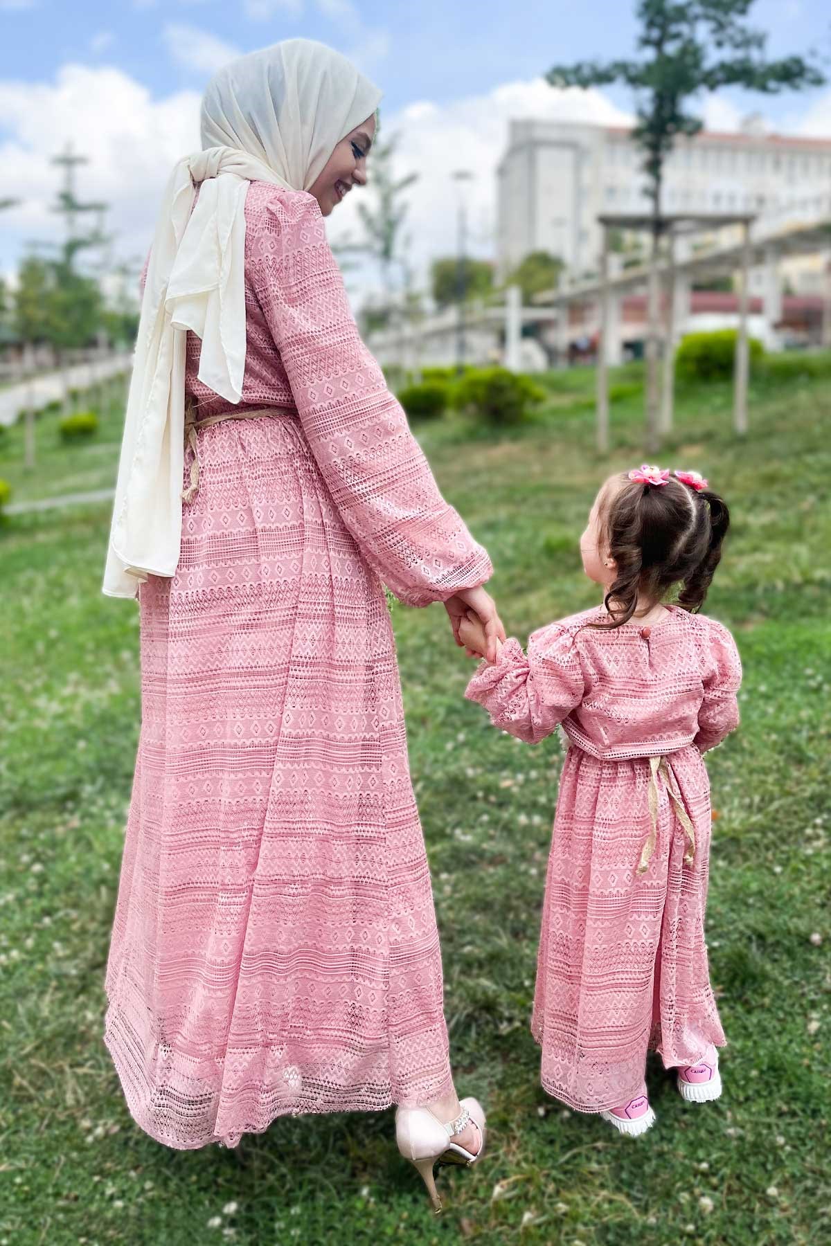 Dantelli Çocuk Elbise Pembe 16900