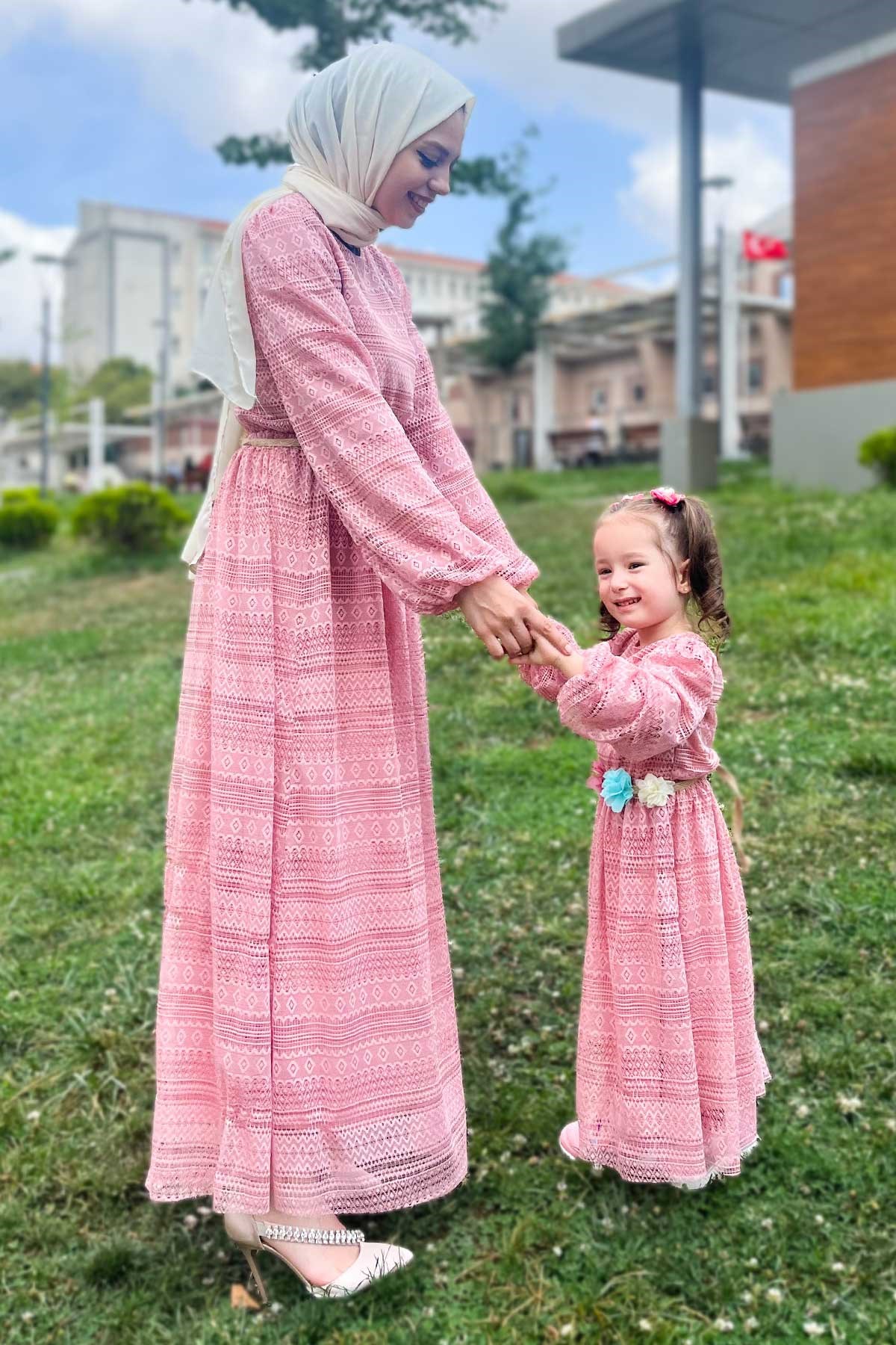 Dantelli Çocuk Elbise Pembe 16900