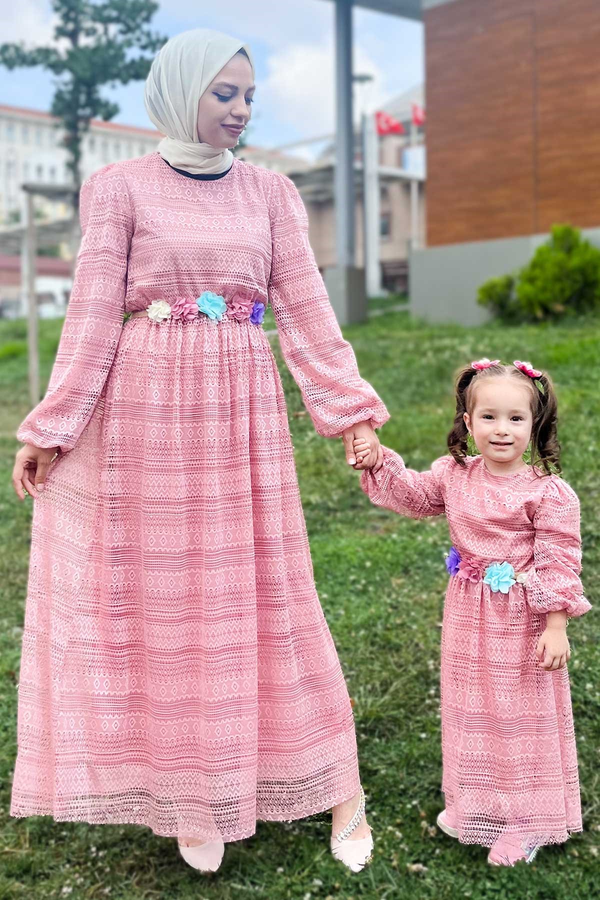Dantelli Çocuk Elbise Pembe 16900
