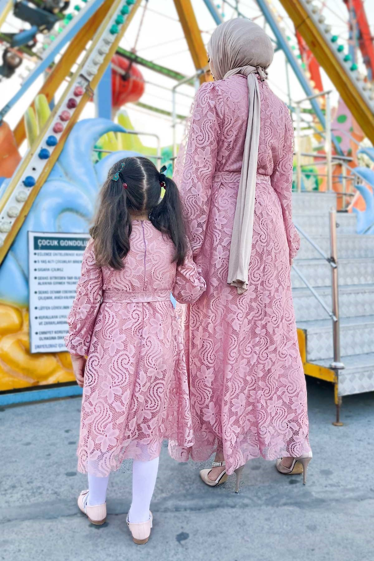 Dantelli Çocuk Elbise Pembe 17000