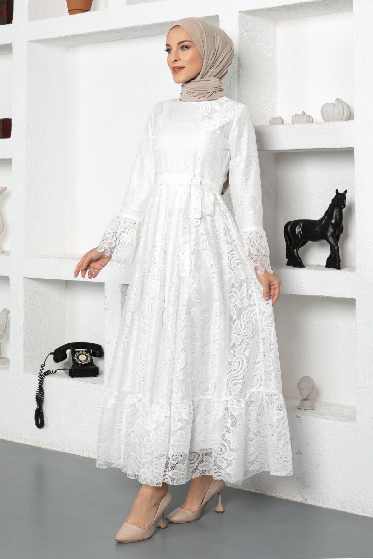 Dantelli Elbise Beyaz 17700