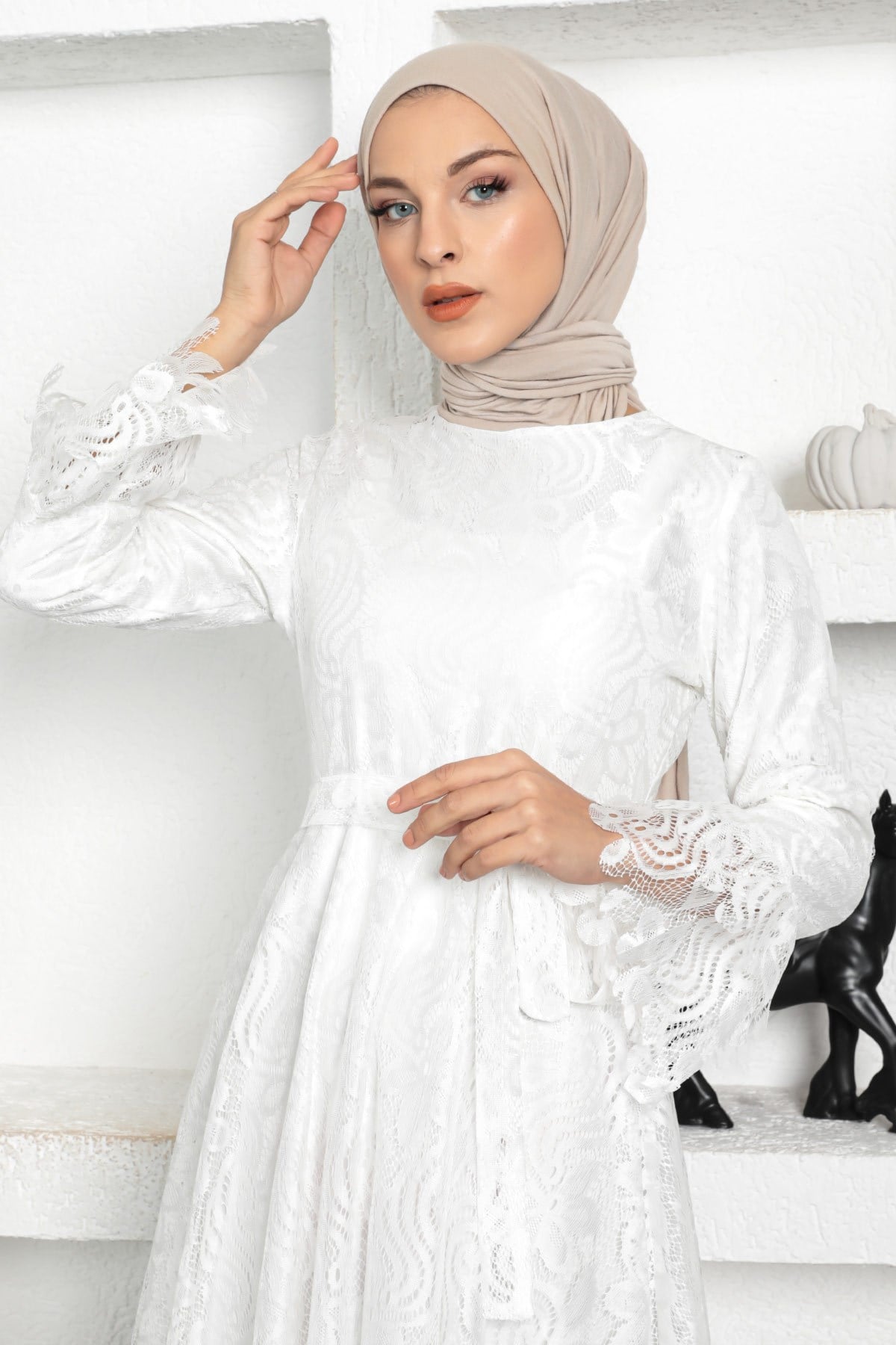 Dantelli Elbise Beyaz 17700