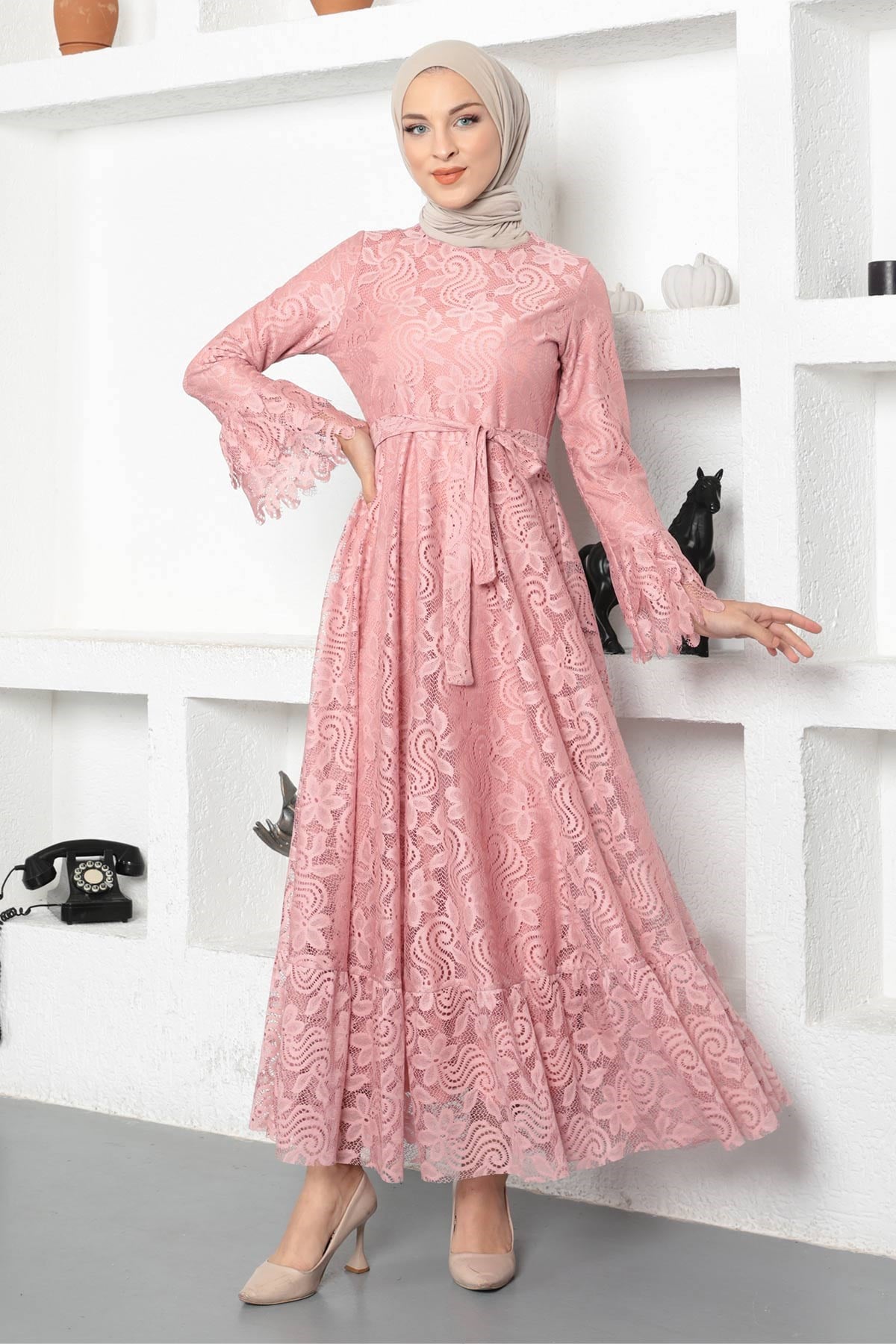 Dantelli Elbise Pembe 17700