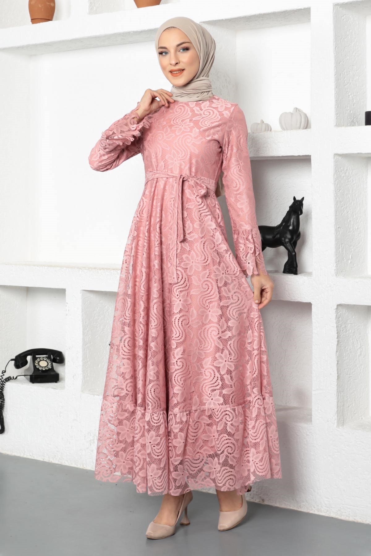 Dantelli Elbise Pembe 17700