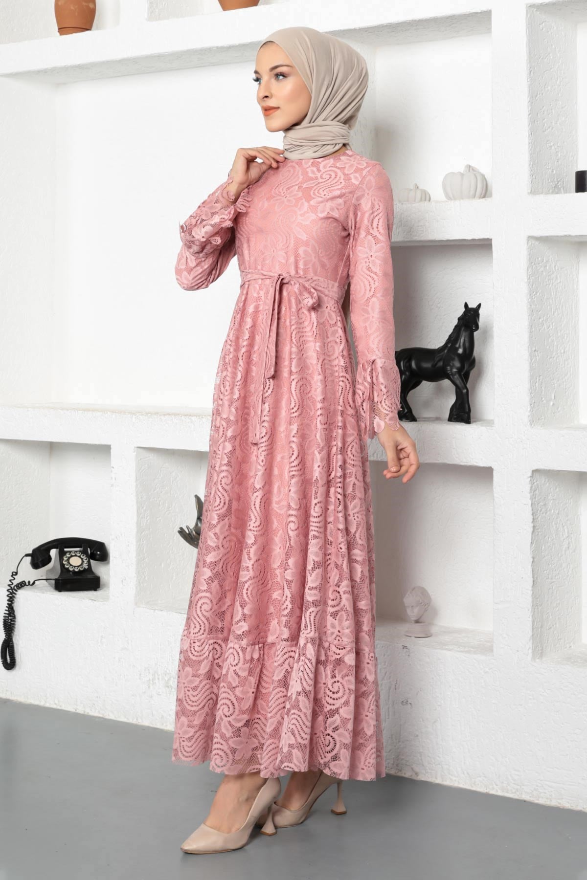 Dantelli Elbise Pembe 17700