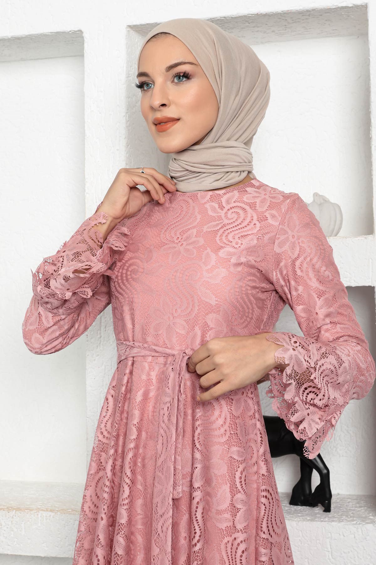 Dantelli Elbise Pembe 17700