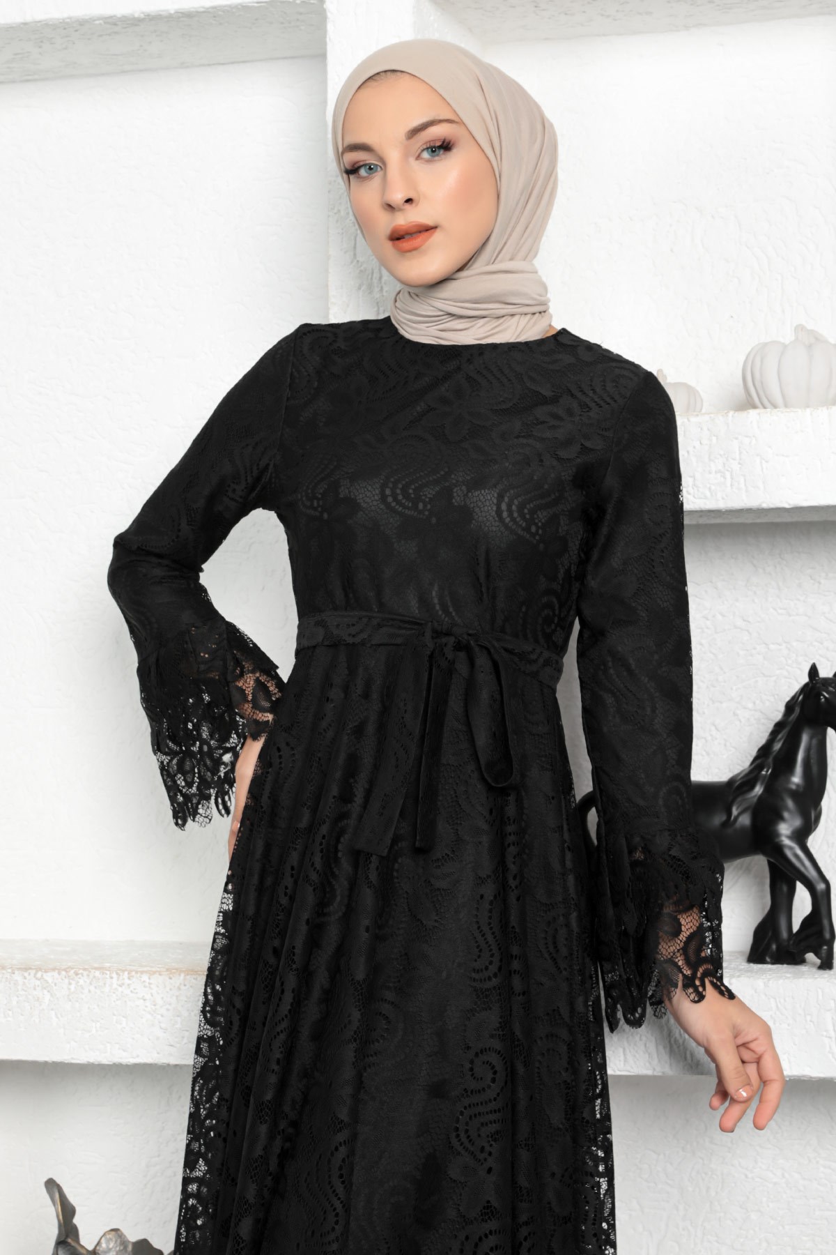 Dantelli Elbise Siyah 17700