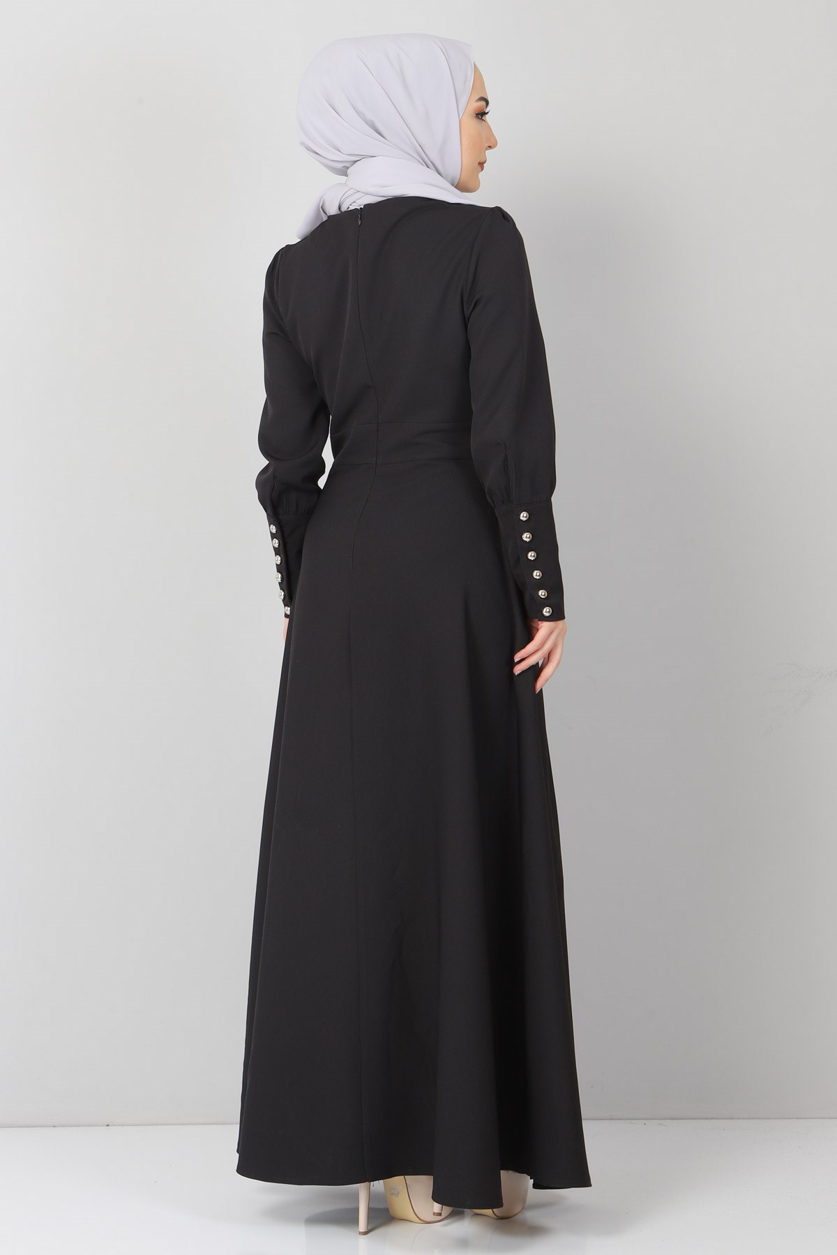 Dantelli Fırfırlı Elbise Siyah 9417