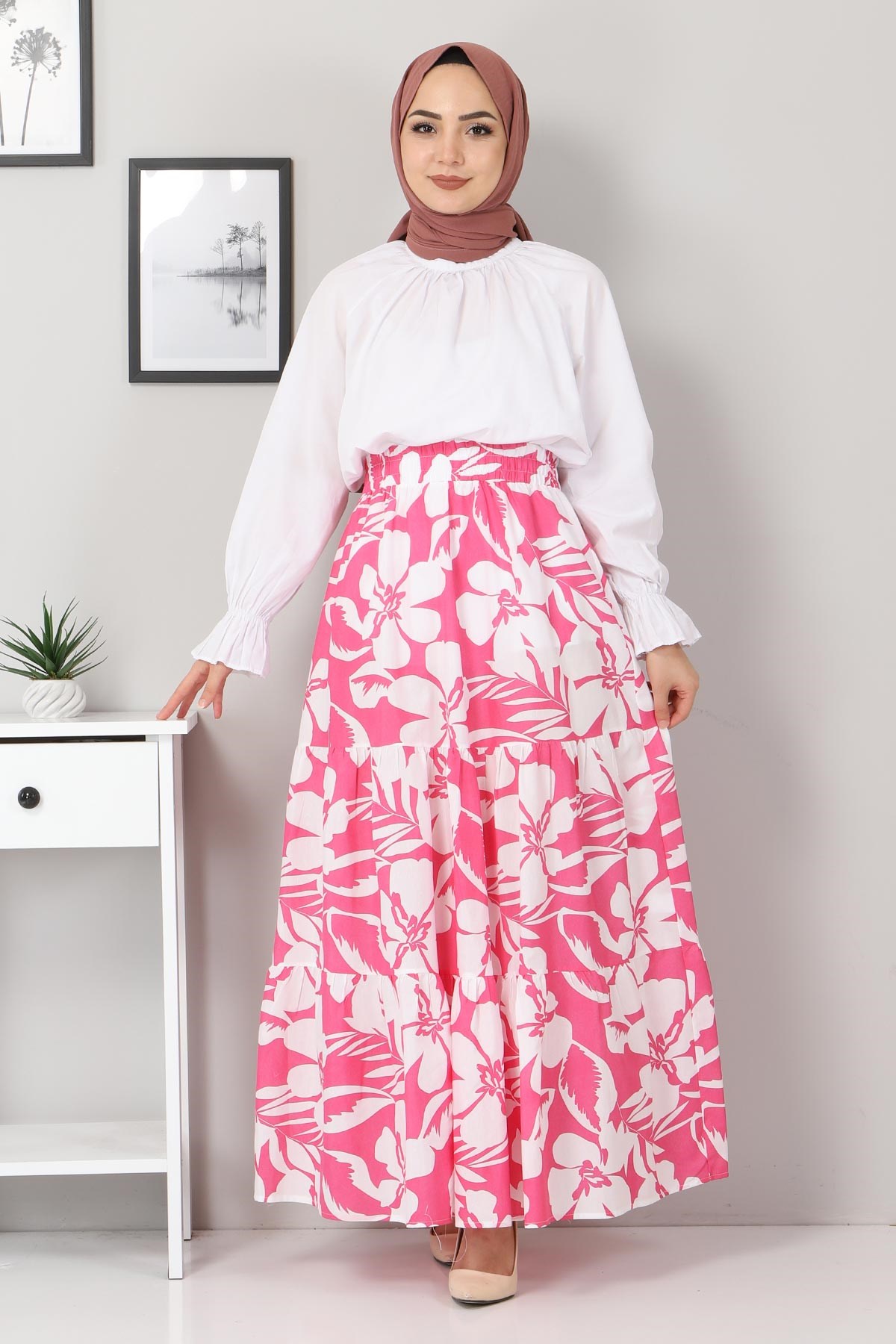 Desenli Çingene Etek Pembe 10795