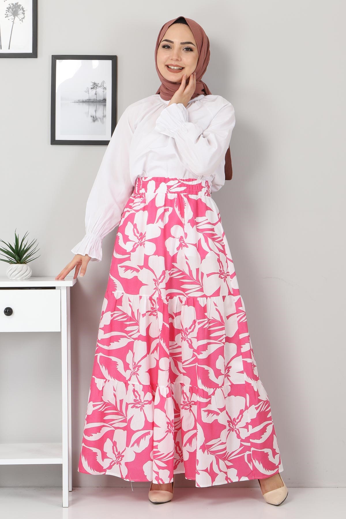 Desenli Çingene Etek Pembe 10795