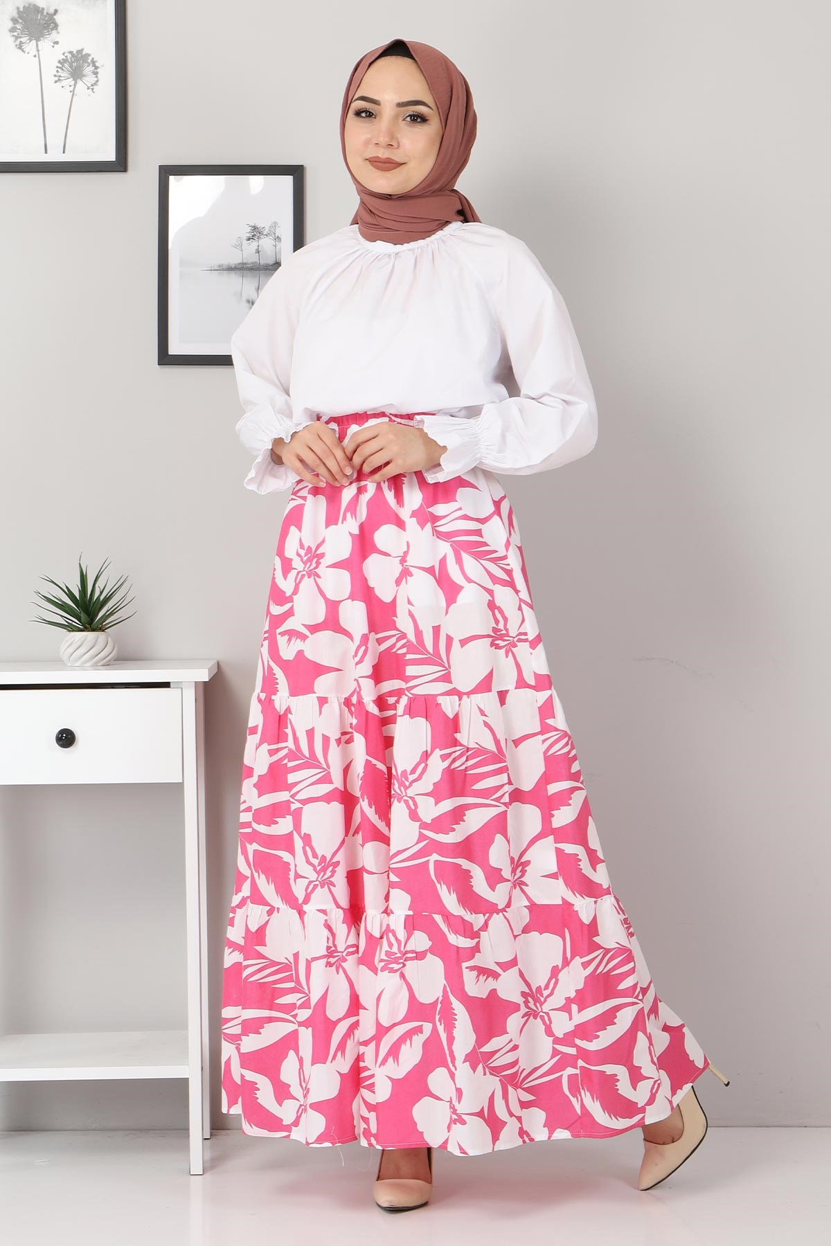Desenli Çingene Etek Pembe 10795