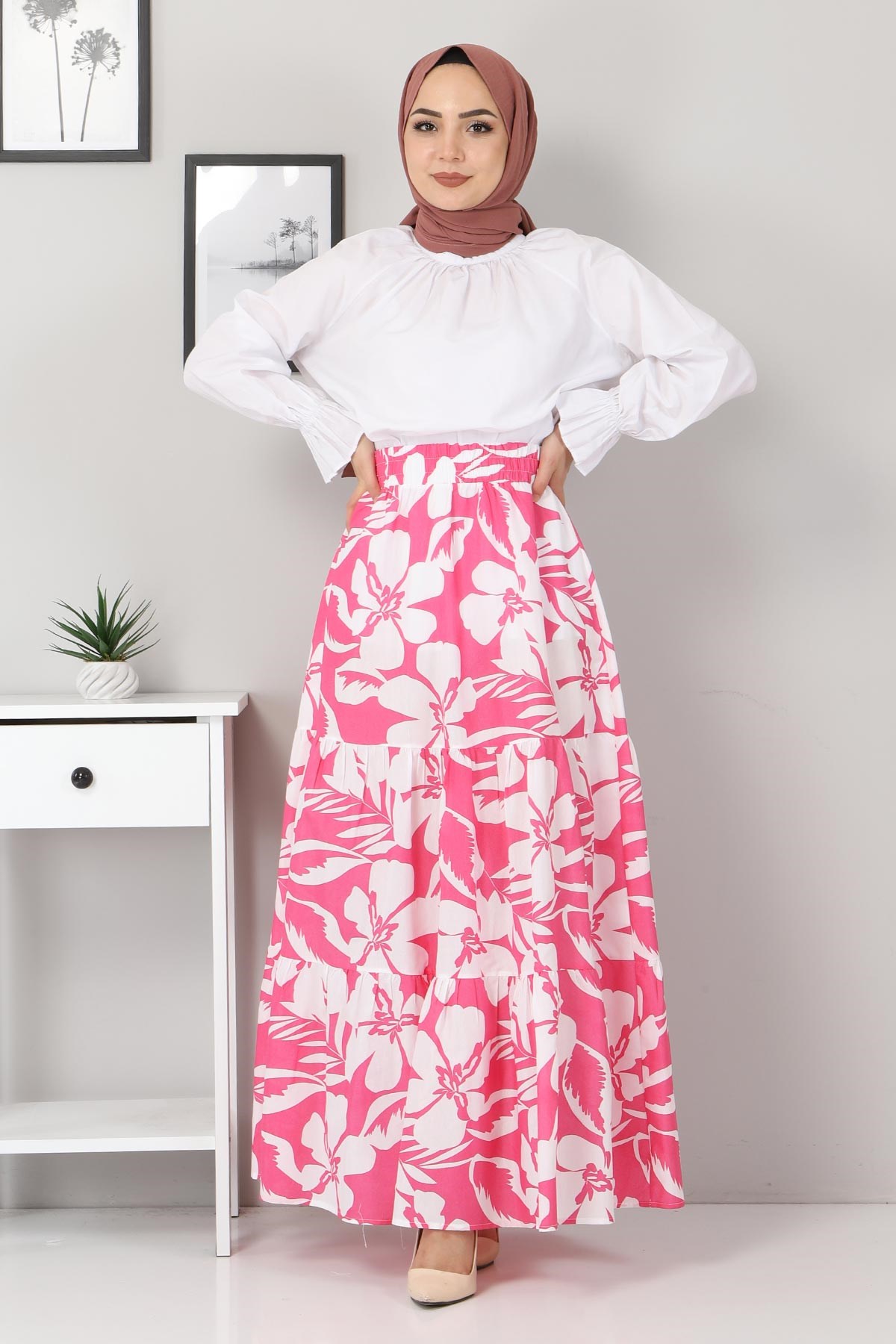 Desenli Çingene Etek Pembe 10795