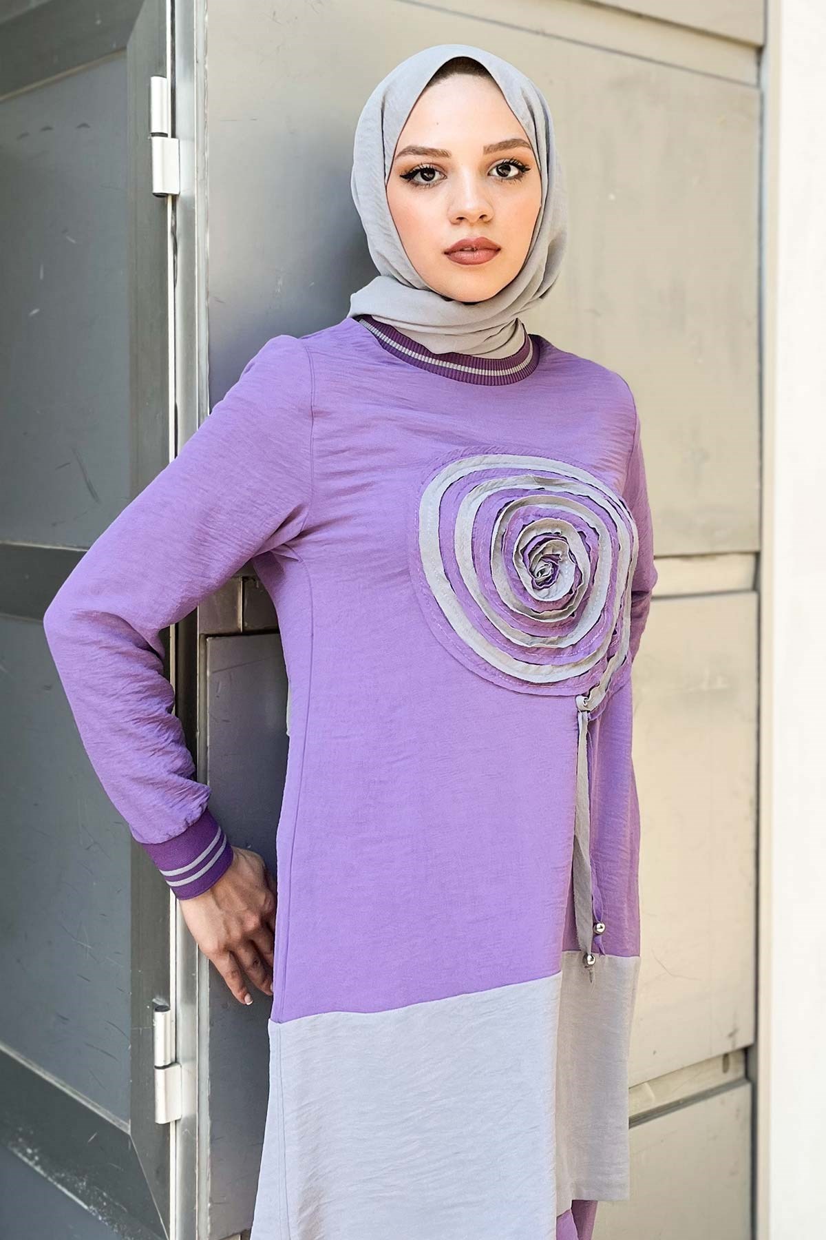 Desenli İkili Takım Mor 10635