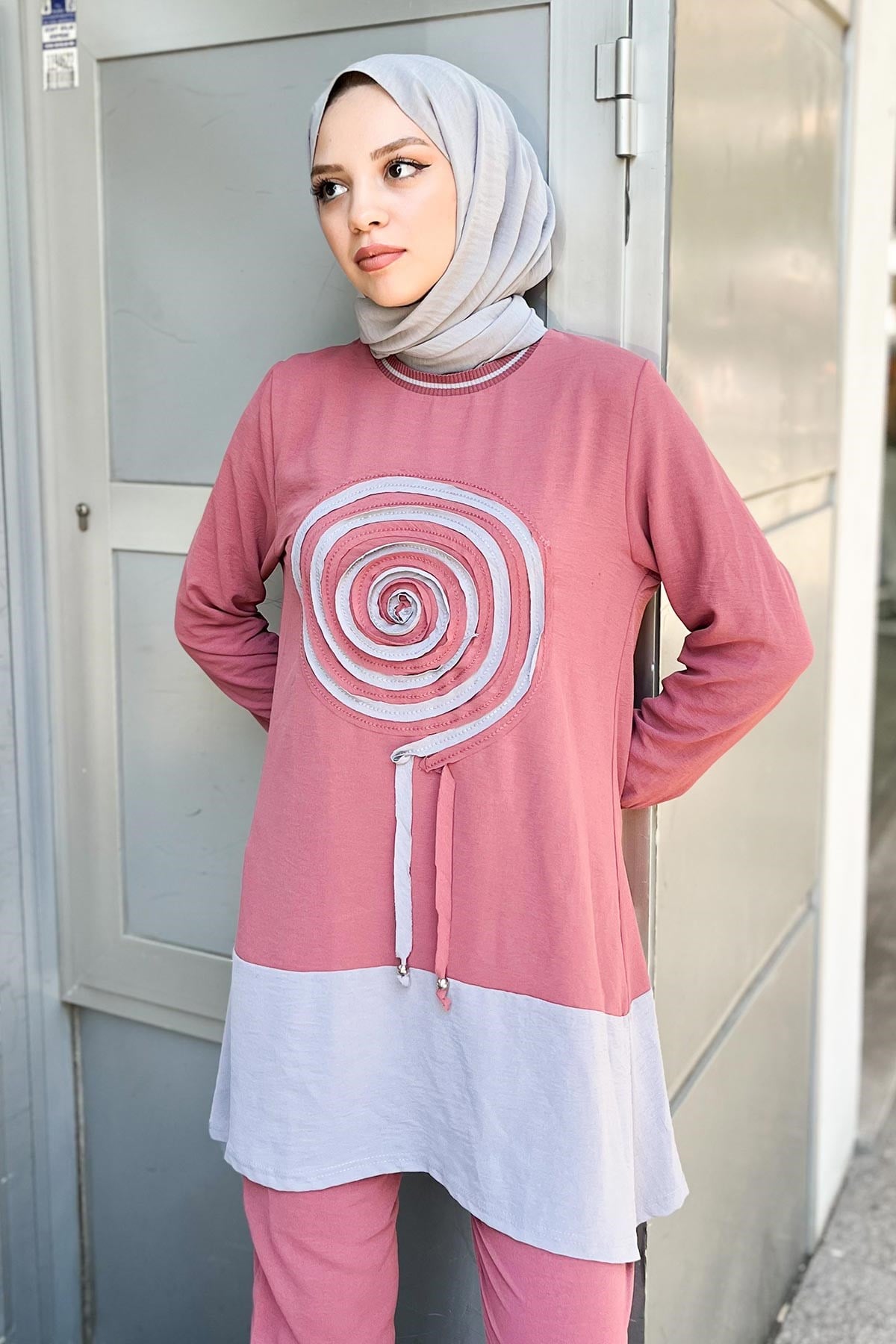 Desenli İkili Takım Pembe 10635