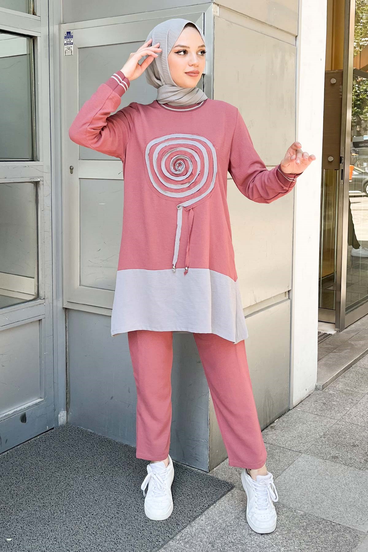 Desenli İkili Takım Pembe 10635
