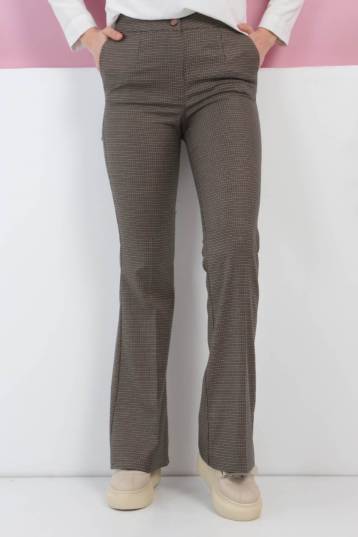 Desenli İspanyol Paça Pantolon Vizon 6022