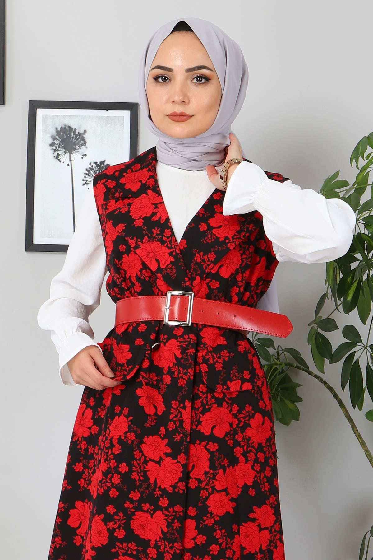 Desenli Tesettür Ceket Bordo 10715