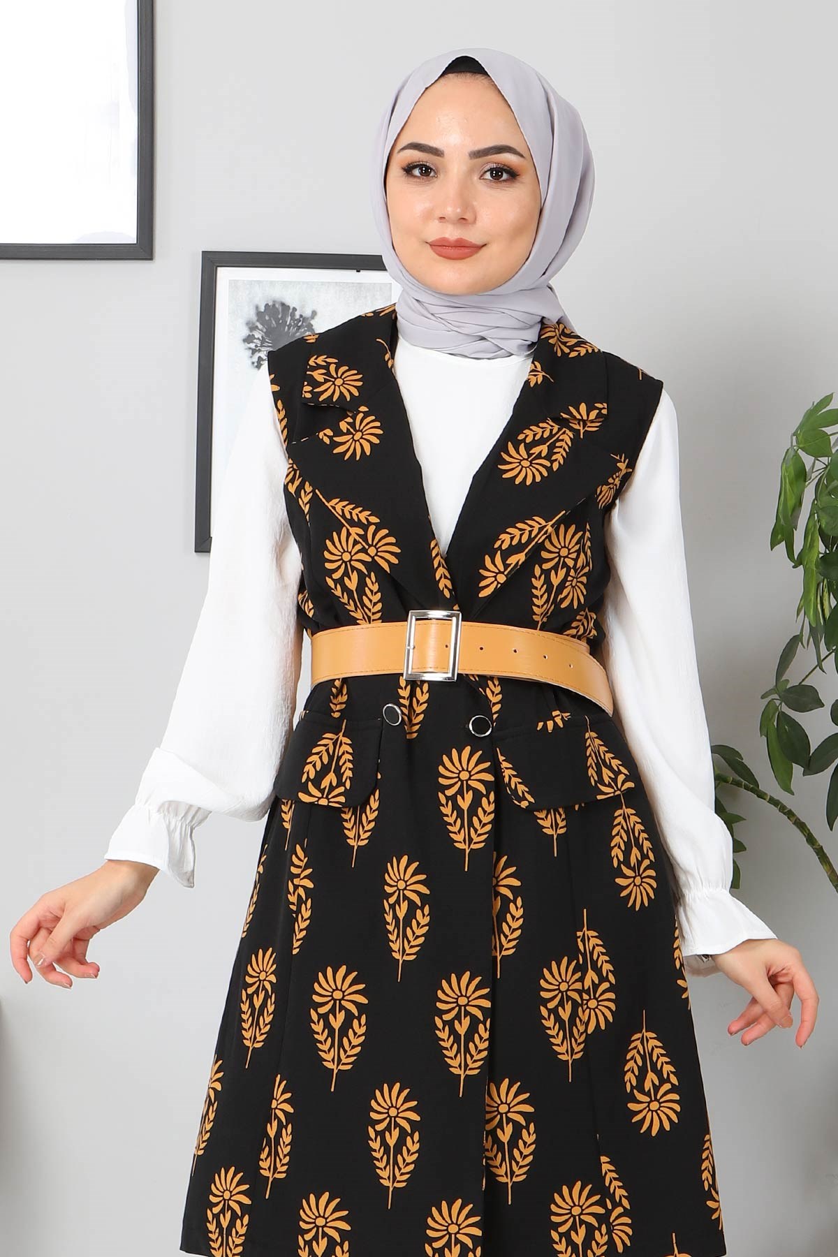 Desenli Tesettür Ceket Siyah 10715