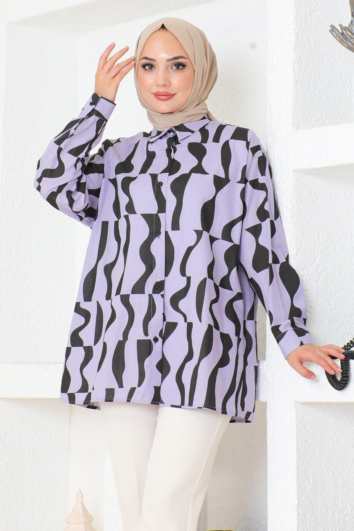 Desenli Tunik Lila 6107