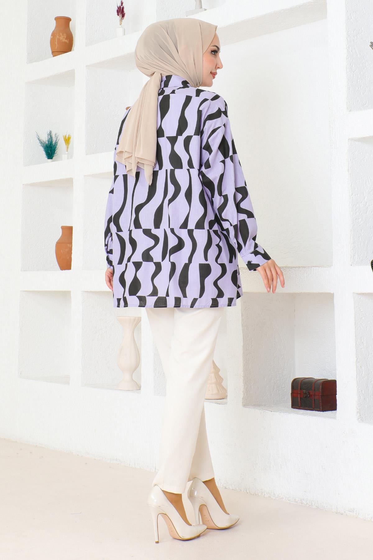 Desenli Tunik Lila 6107
