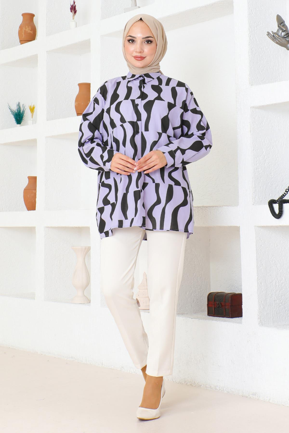 Desenli Tunik Lila 6107