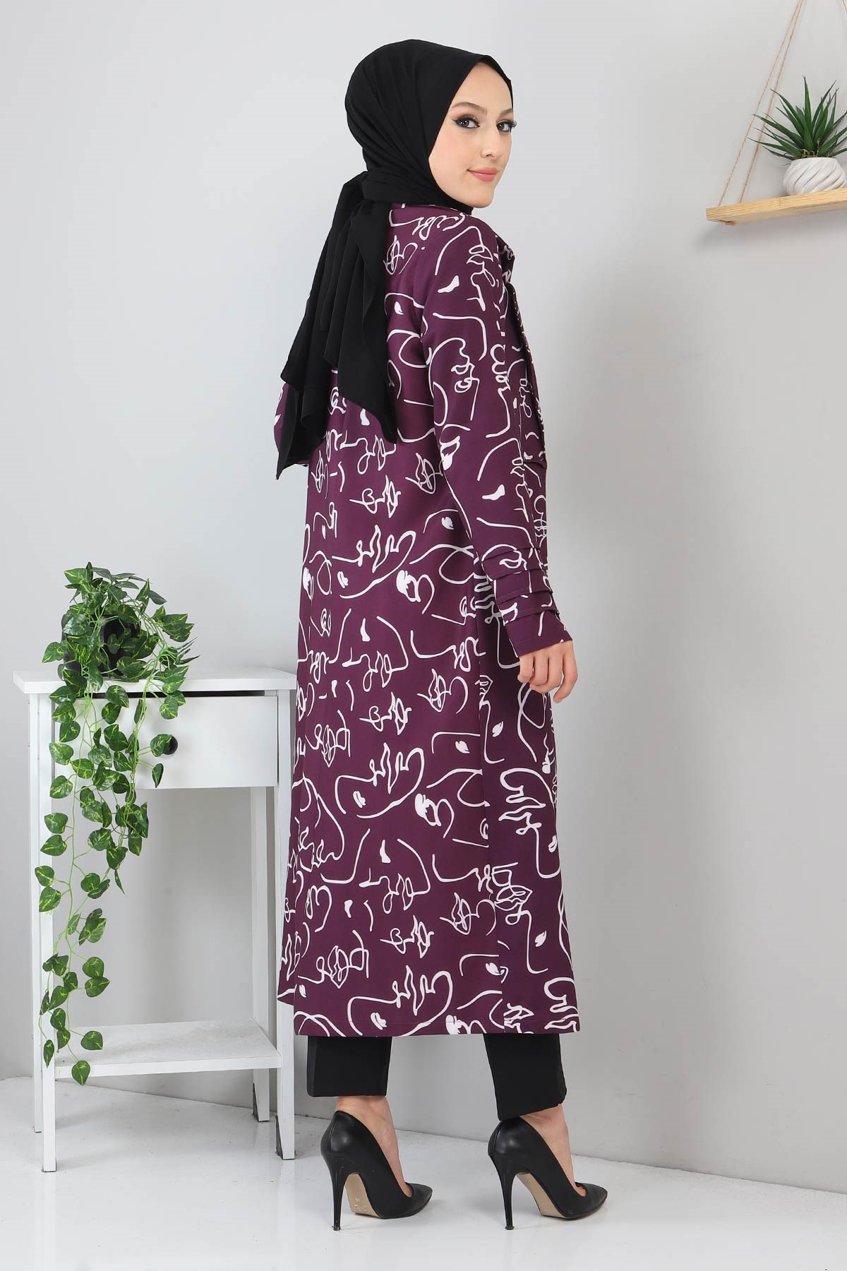 Desenli Üçlü Takım Mor 3155