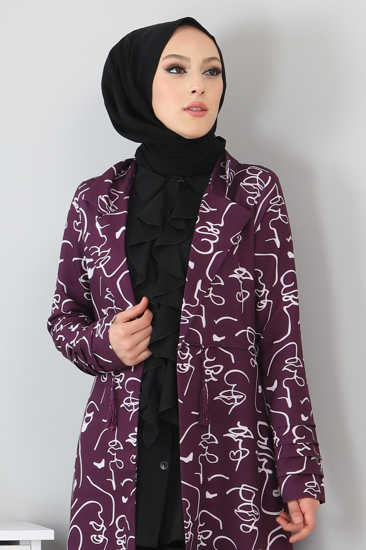 Desenli Üçlü Takım Mor 3155