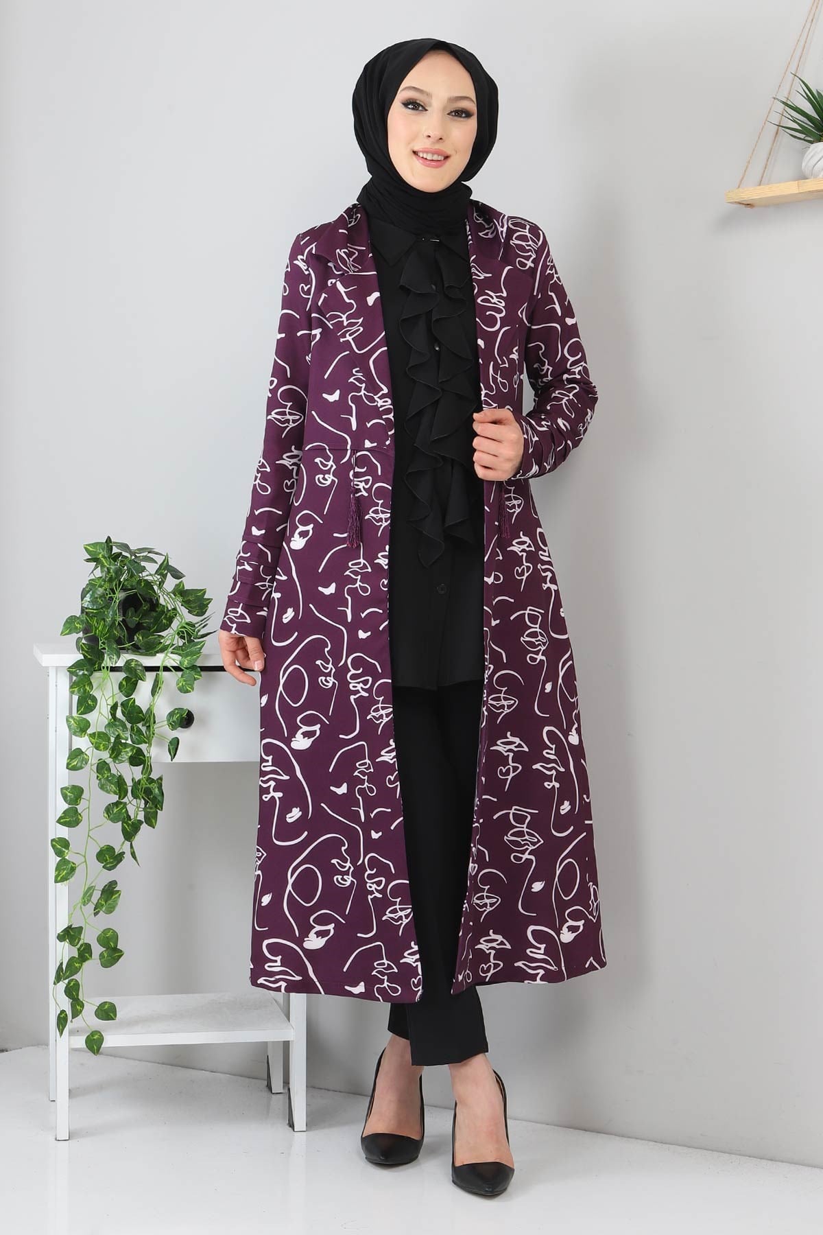 Desenli Üçlü Takım Mor 3155