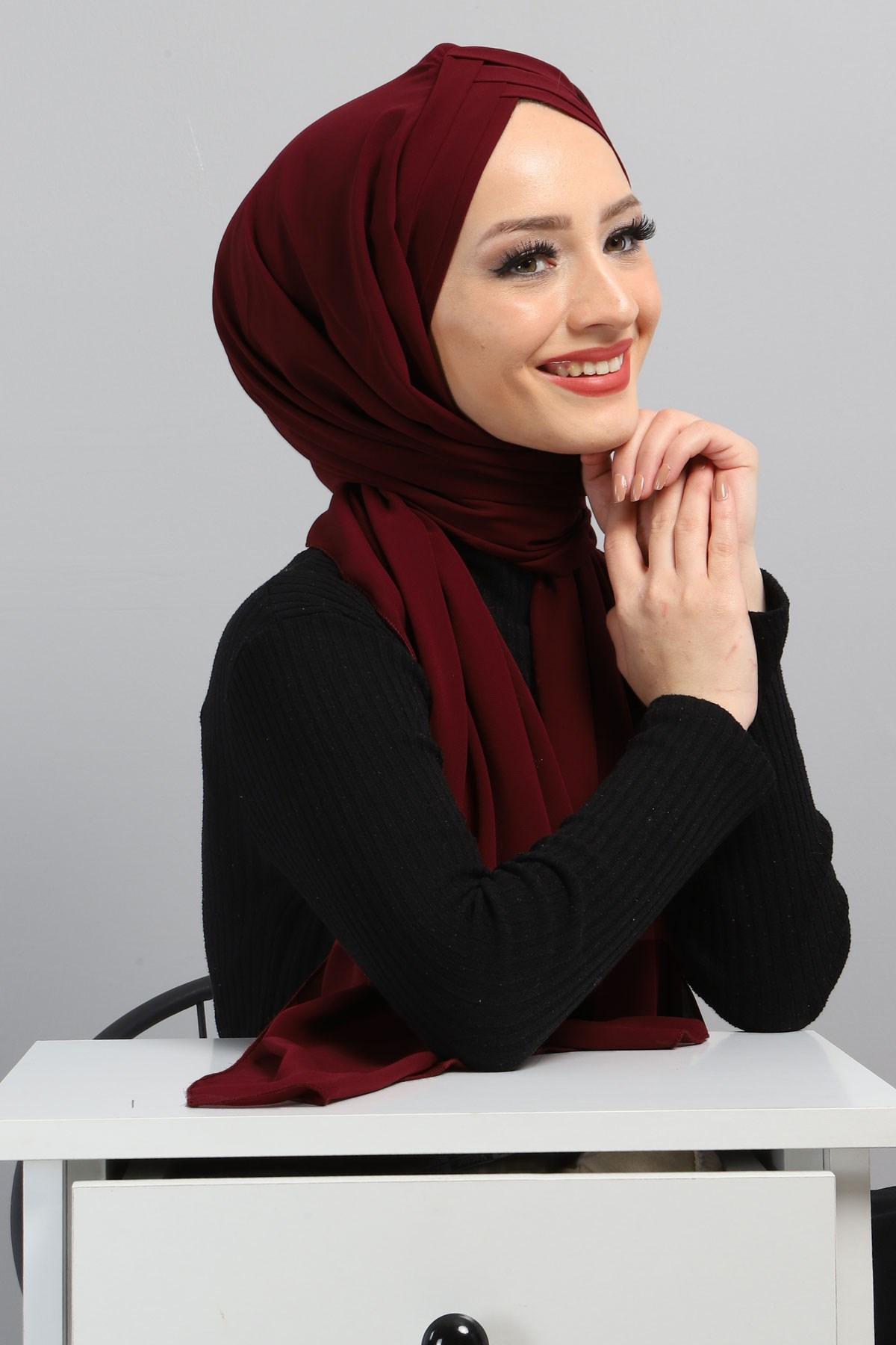 Drapeli Şifon Şal Bordo 3013