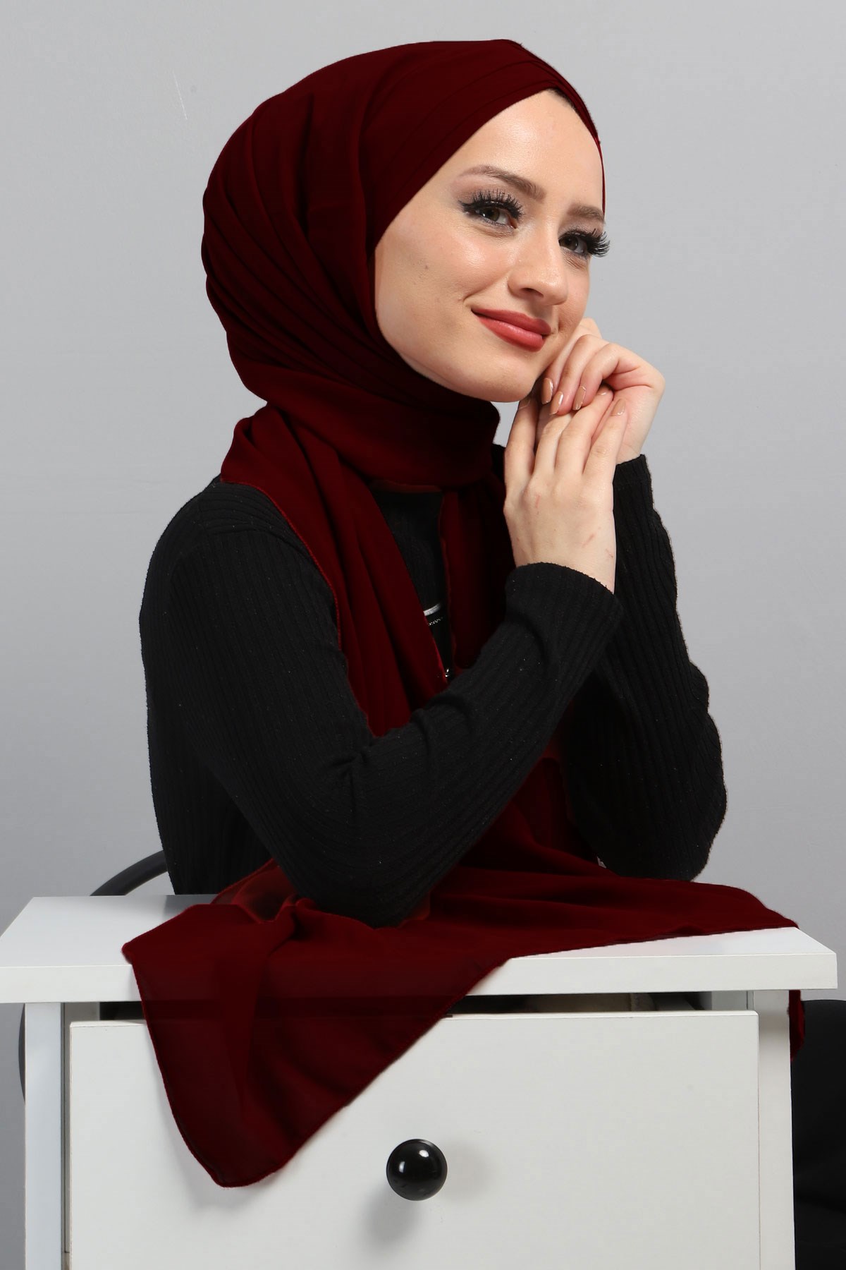 Drapeli Şifon Şal Bordo 3013