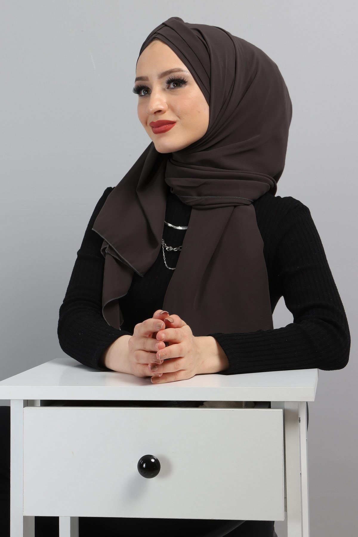 Drapeli Şifon Şal Füme 3013