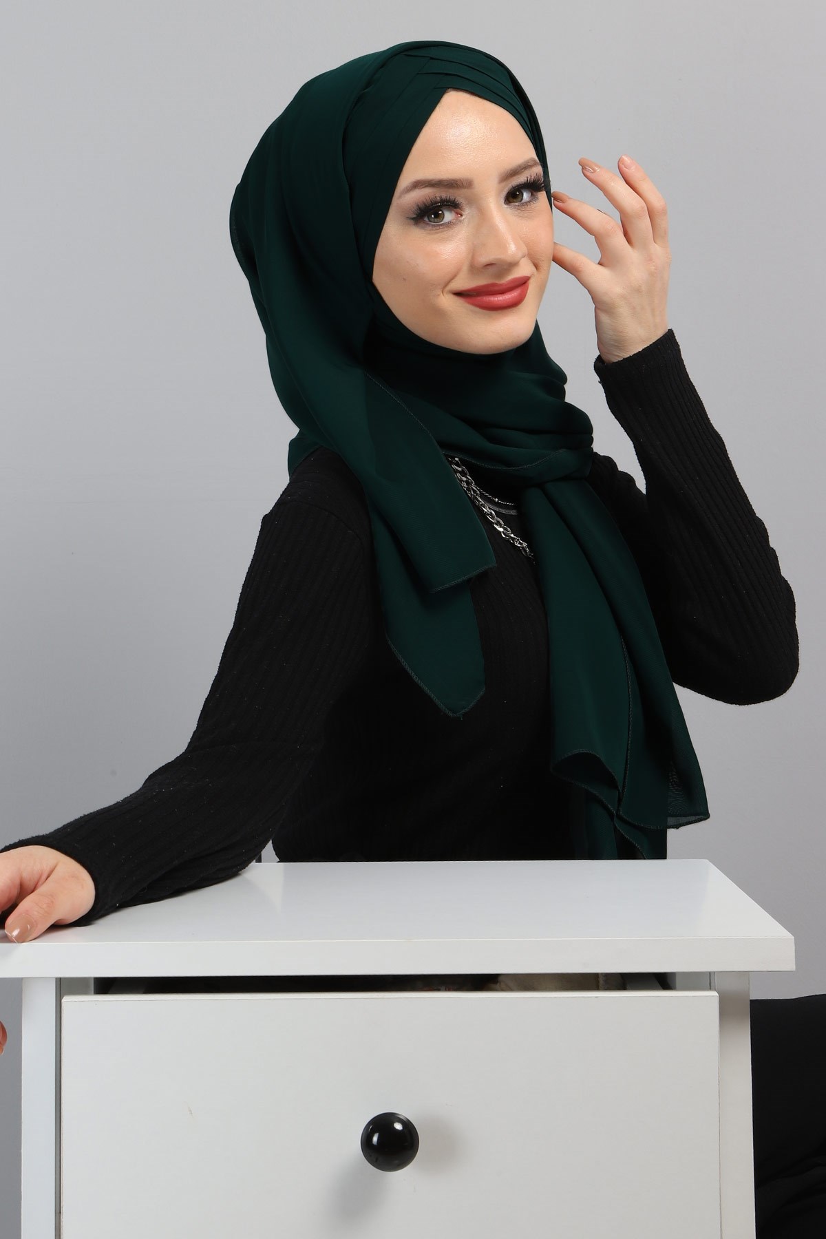 Drapeli Şifon Şal Haki 3013