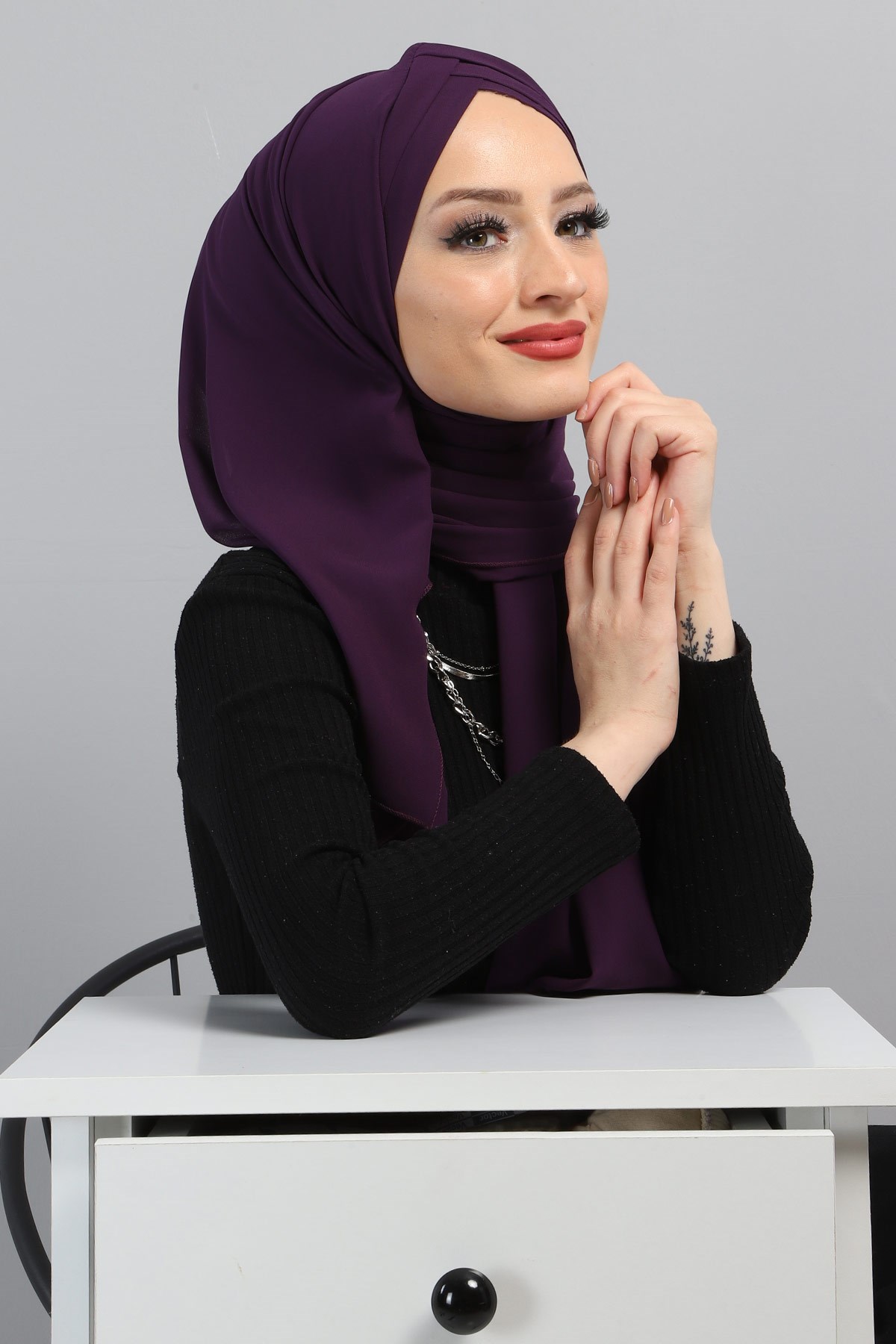 Drapeli Şifon Şal Mor 3013