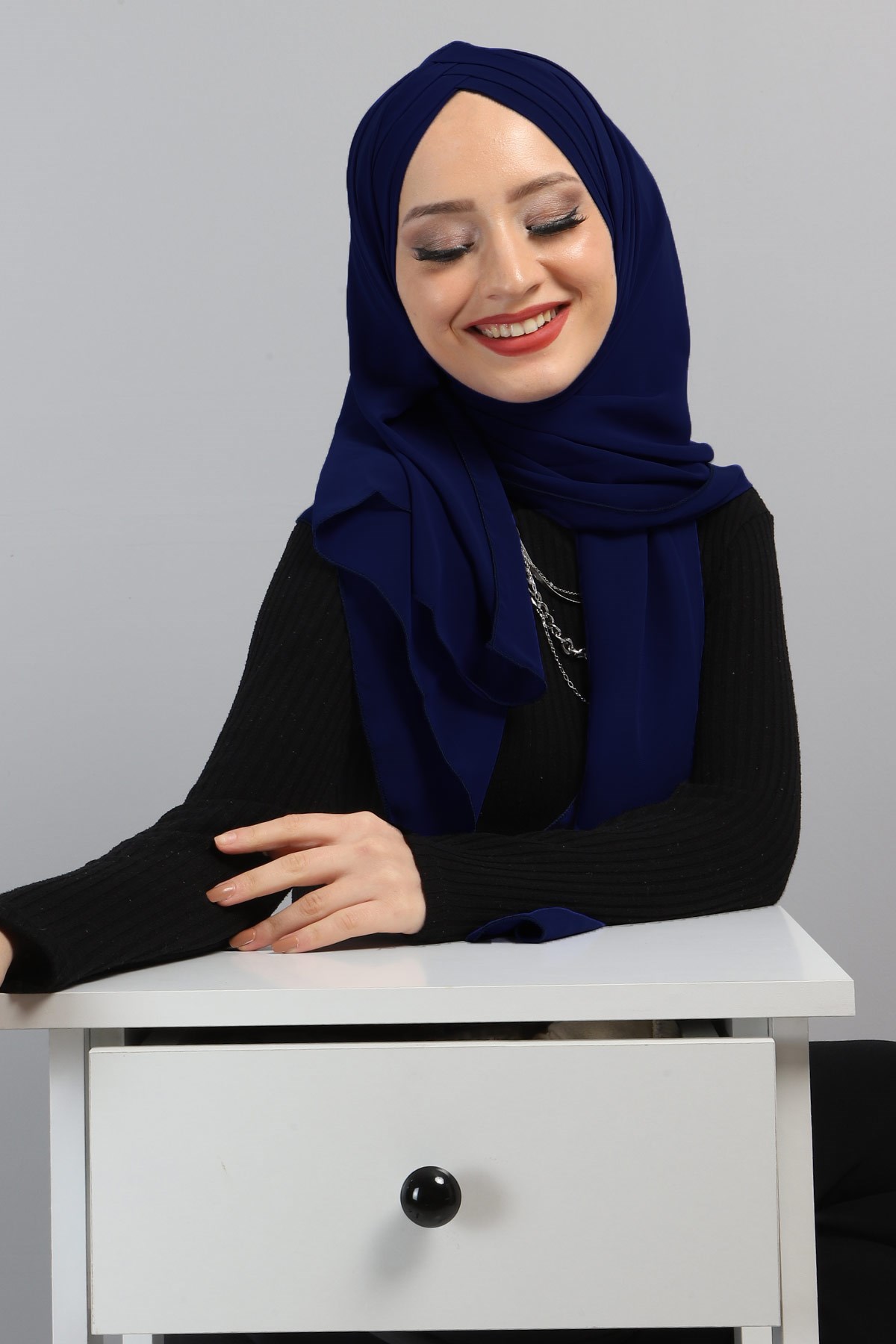 Drapeli Şifon Şal Saks 3013