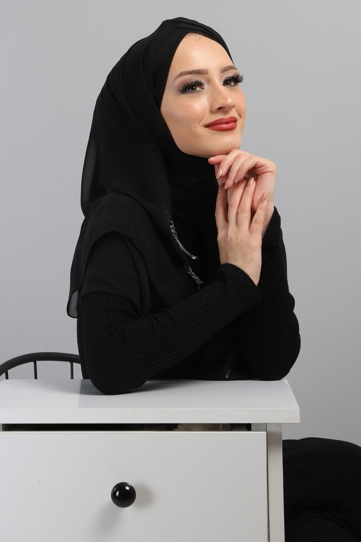Drapeli Şifon Şal Siyah 3013