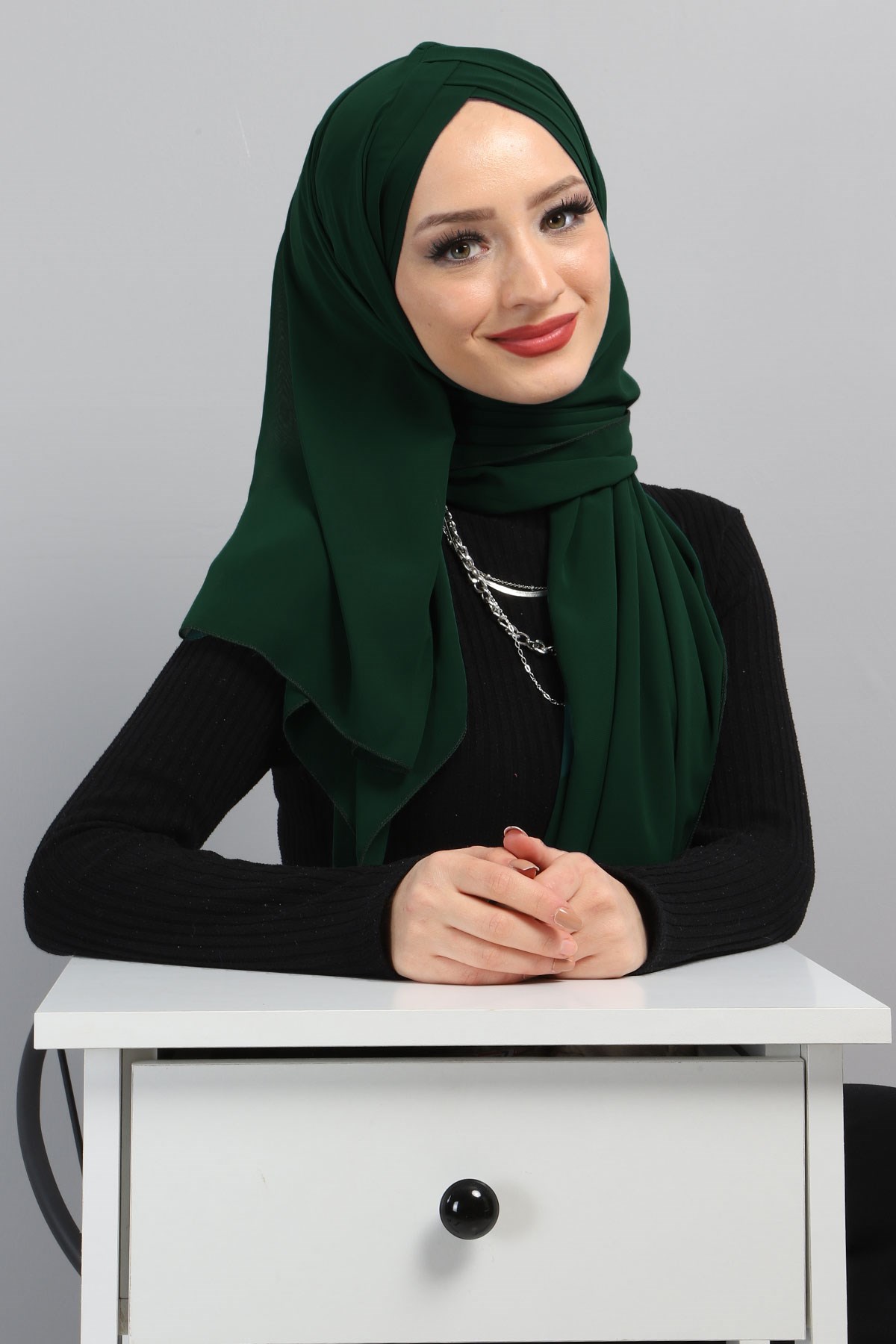 Drapeli Şifon Şal Zümrüt 3013
